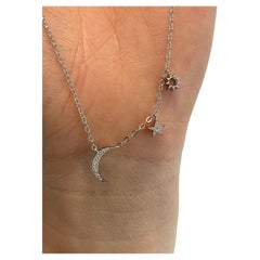 Star moon sun necklace 18KT white gold natural fine diamonds VS moon necklace