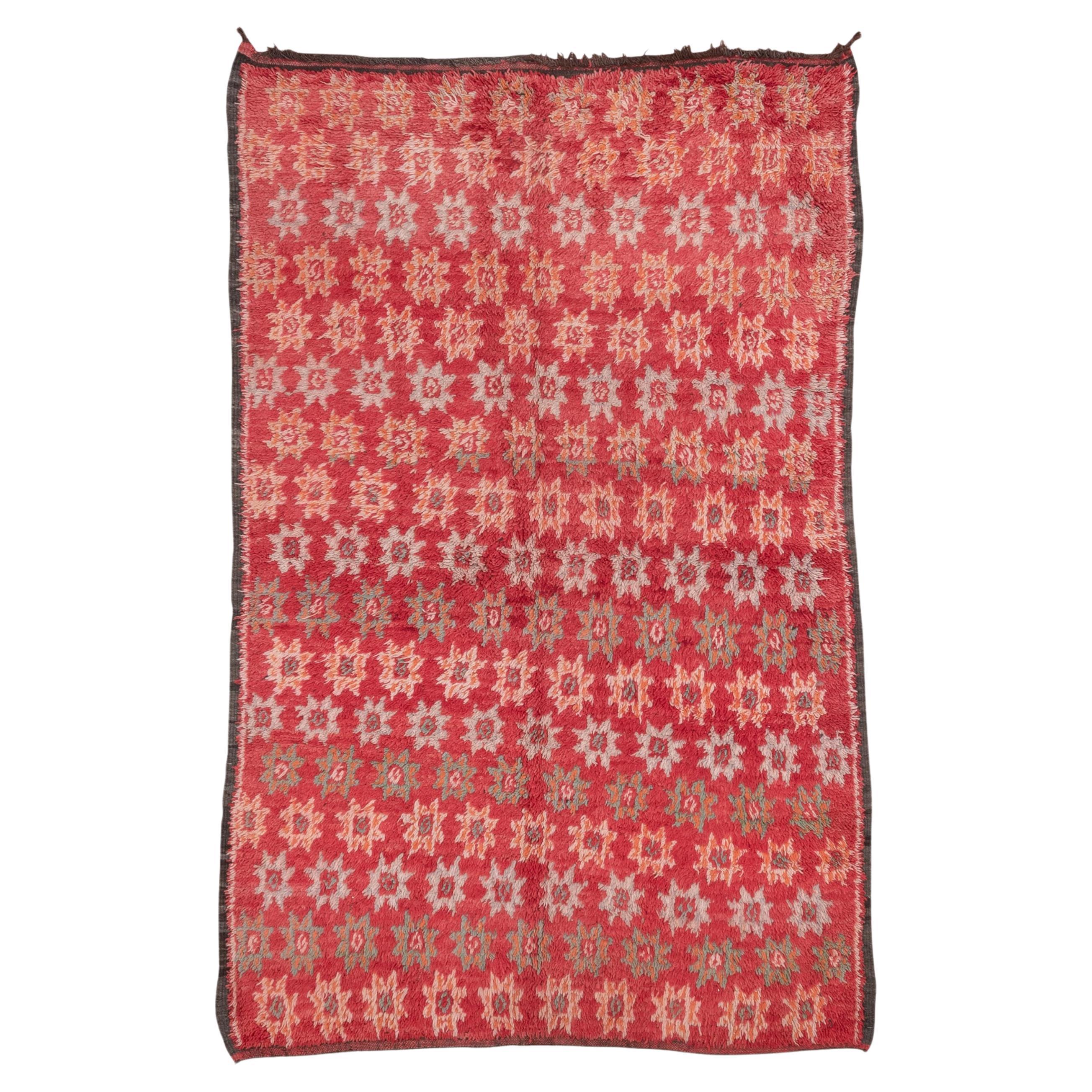 Star Motif Cherry Red in Pink Multicolor Large Accent Rug 