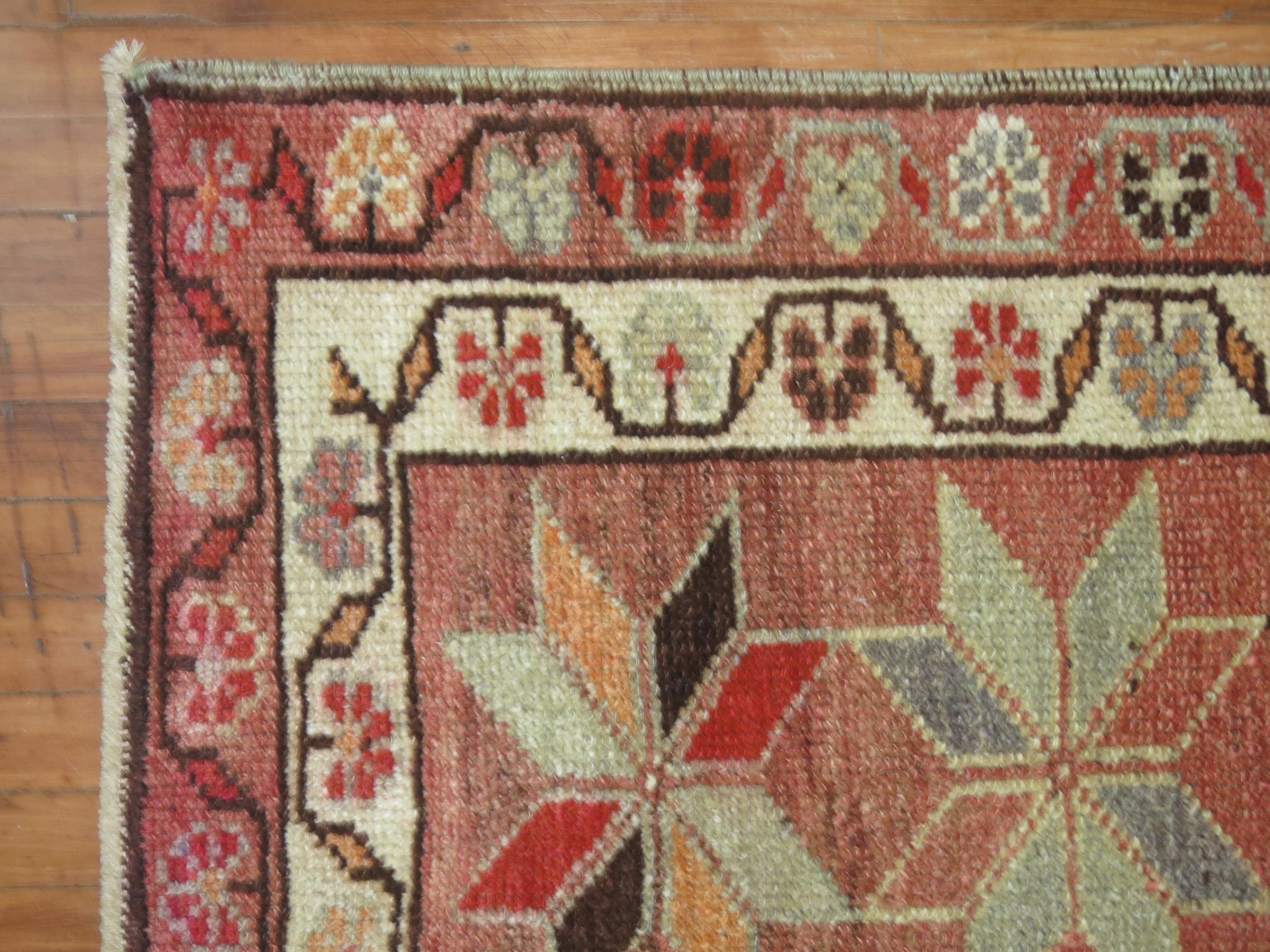 Hand-Woven Star Motif Geometric Turkish Anatolian Runner For Sale