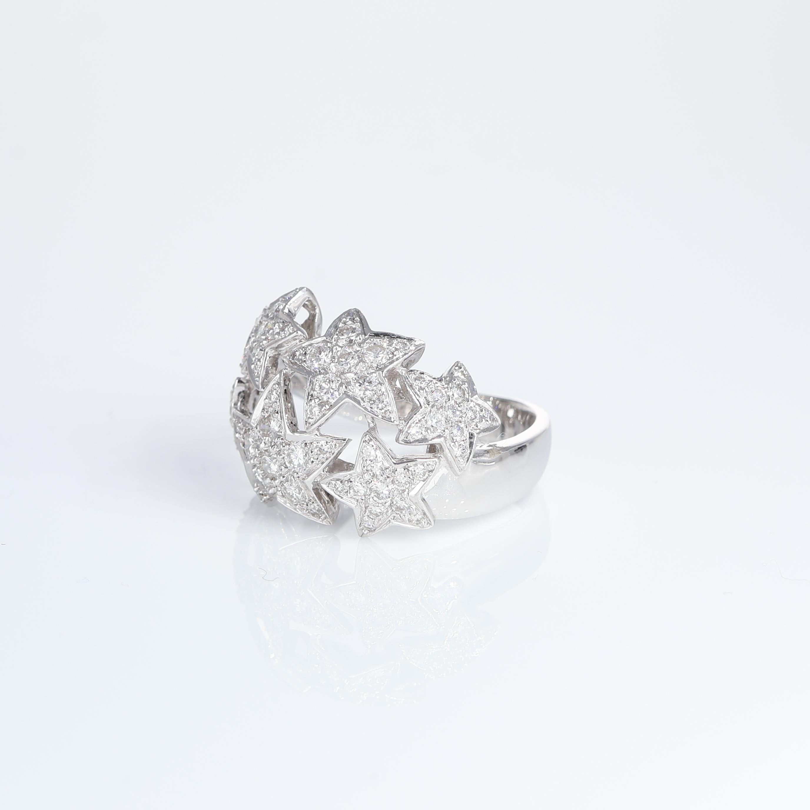 Brilliant Cut Star Motif Ring White Diamonds 0.99 Carats White Gold