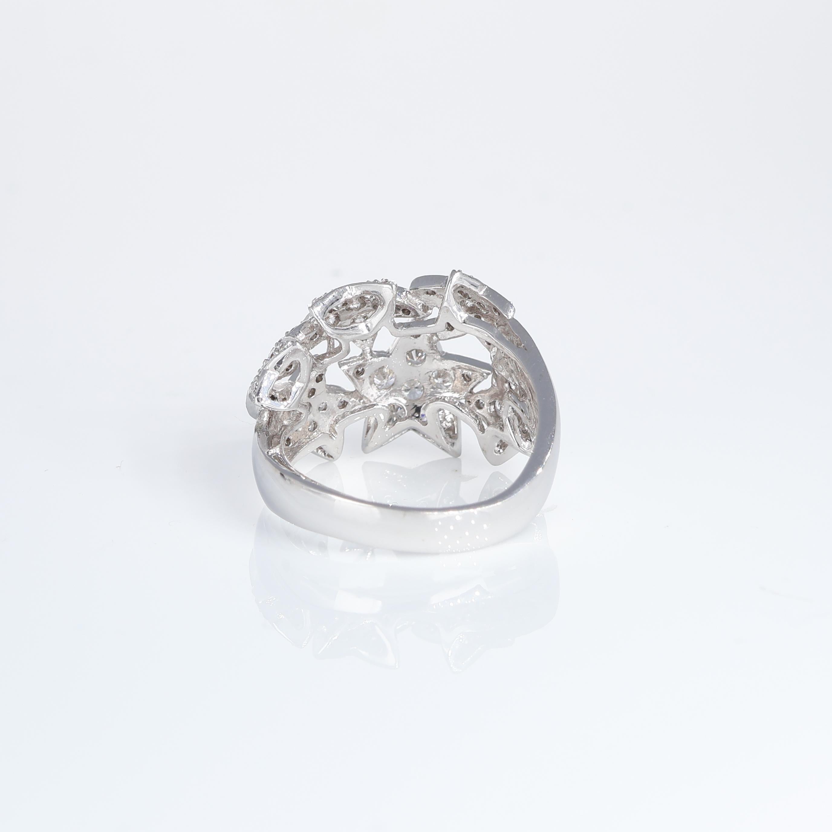 Women's Star Motif Ring White Diamonds 0.99 Carats White Gold