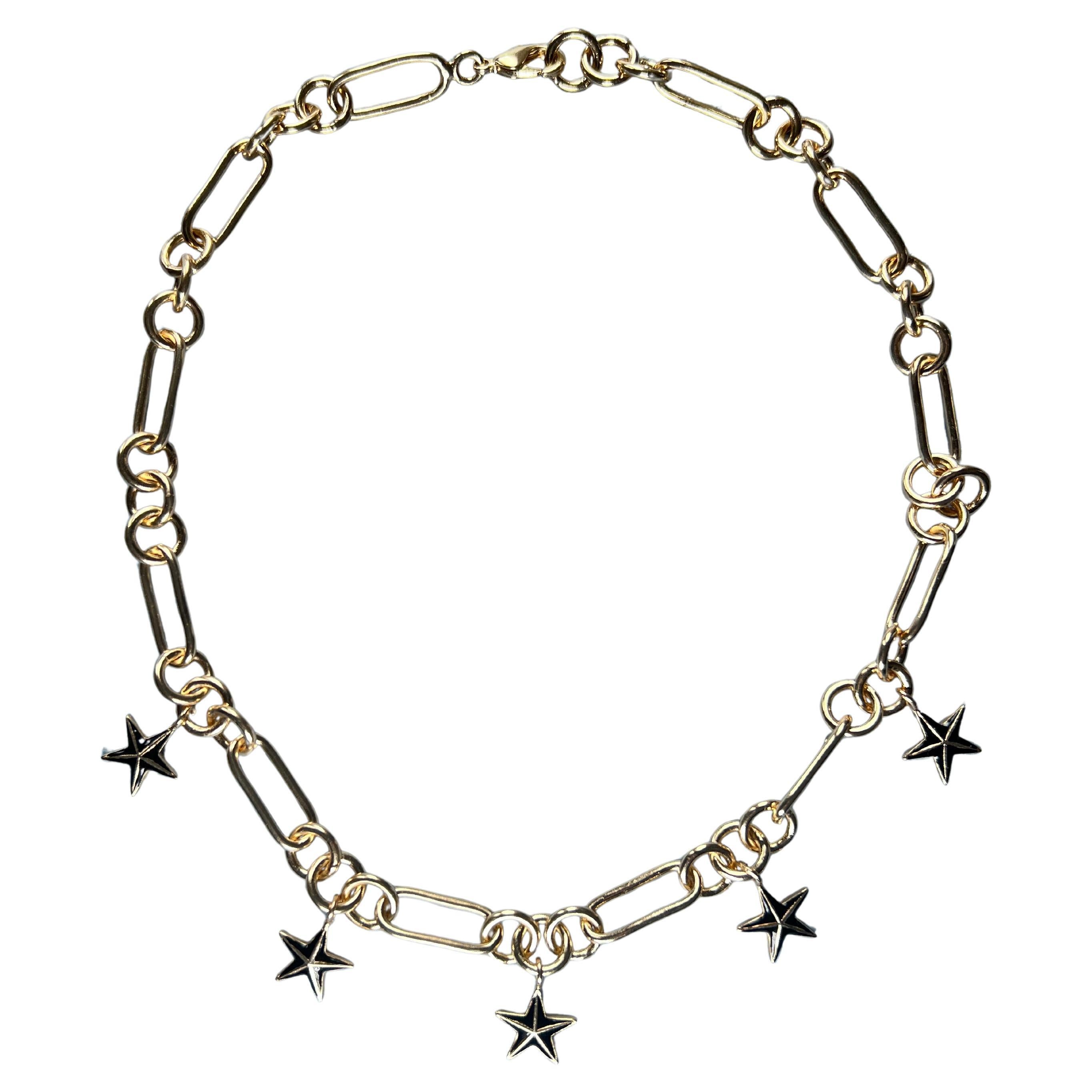 Star Necklace Choker Chain Necklace Black Enamel