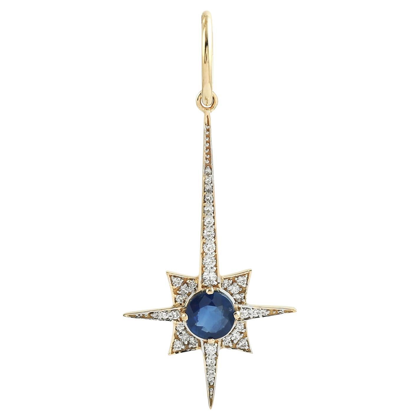 Stern von Bethlehem Anhänger mit blauem Saphir 
Diamanten in 18k Gelbgold