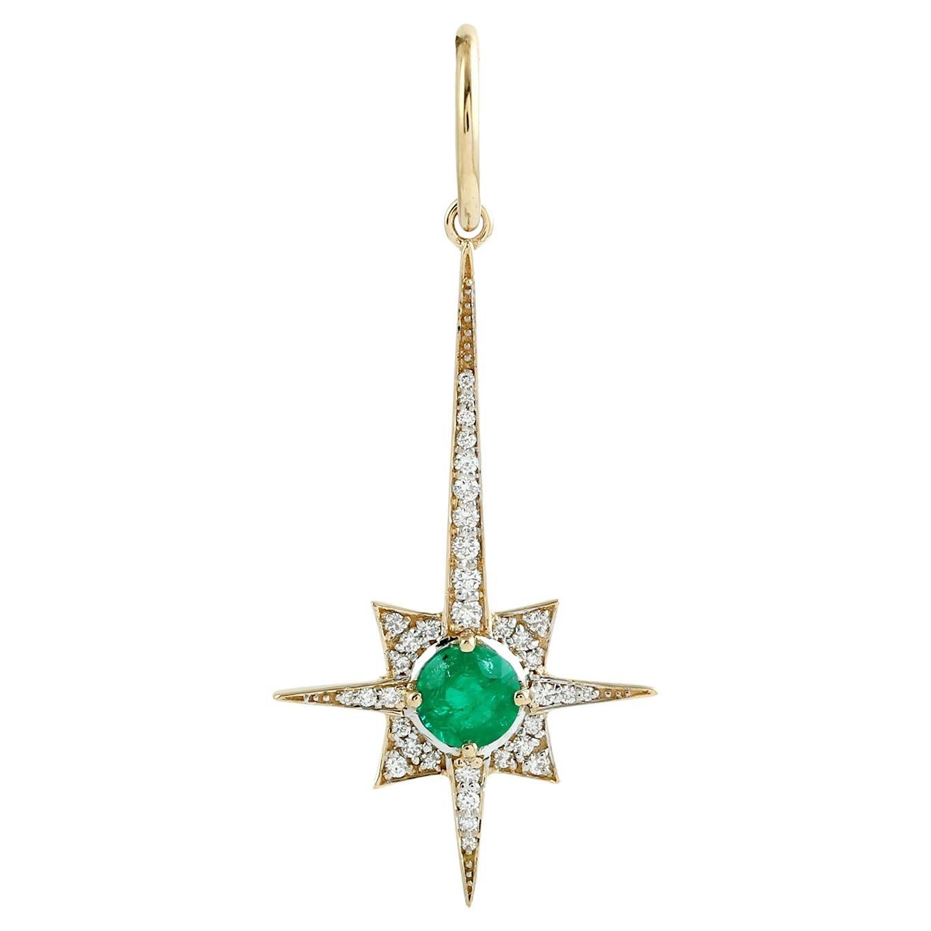 Pendentif étoile de Bethléem avec émeraude et diamants en or jaune 18k