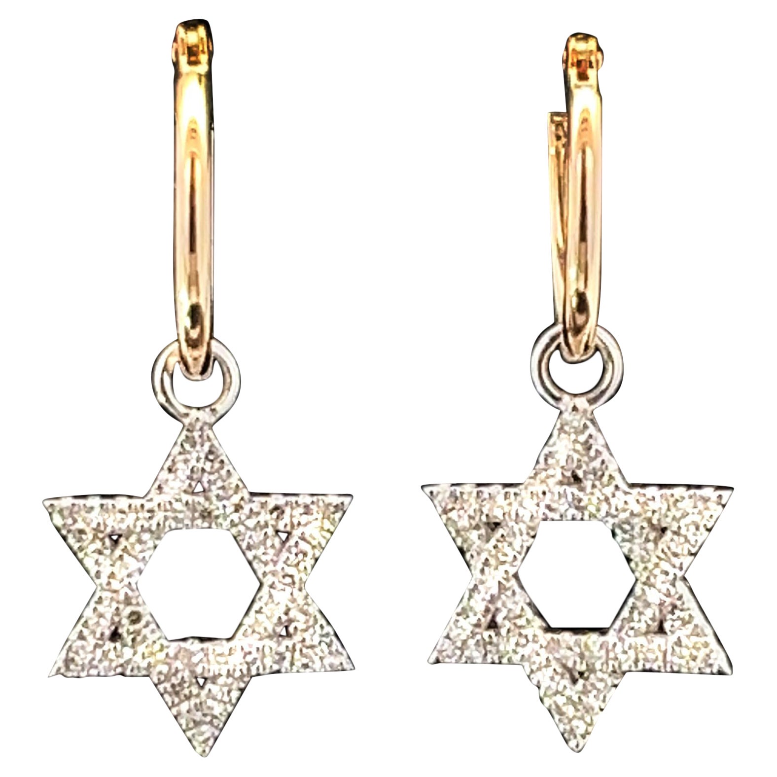 0.56ct Diamond 14K Gold Star of David Hoop Earrings For Sale