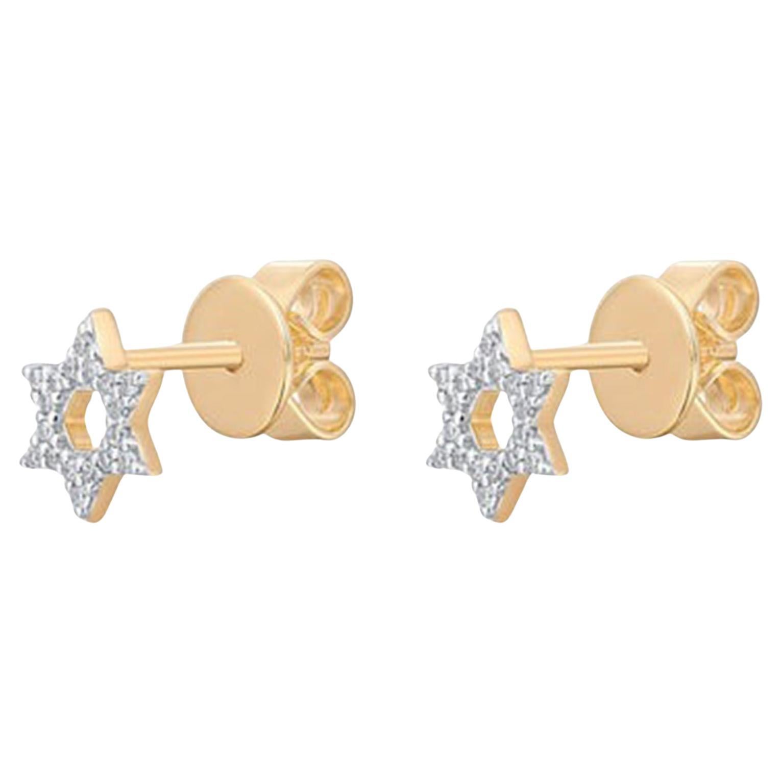 Star of David 14K (or 18k upon request) Yellow Gold Diamond Accent Stud Earrings For Sale