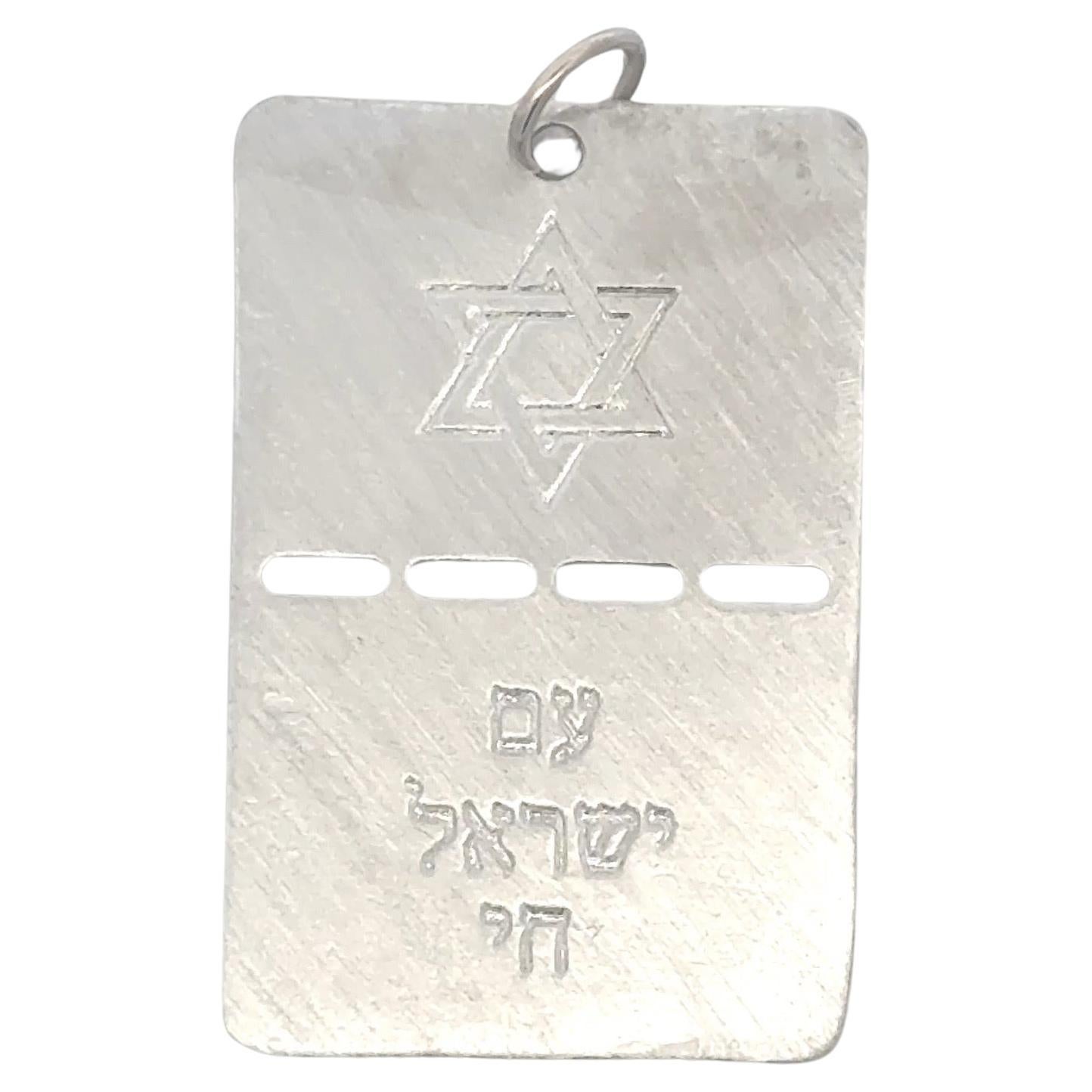 Colgante Estrella de David Am Israel Chai de oro blanco de 14 quilates 5 gramos