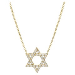 Collier étoile de David en or jaune 14 carats avec diamants baguettes