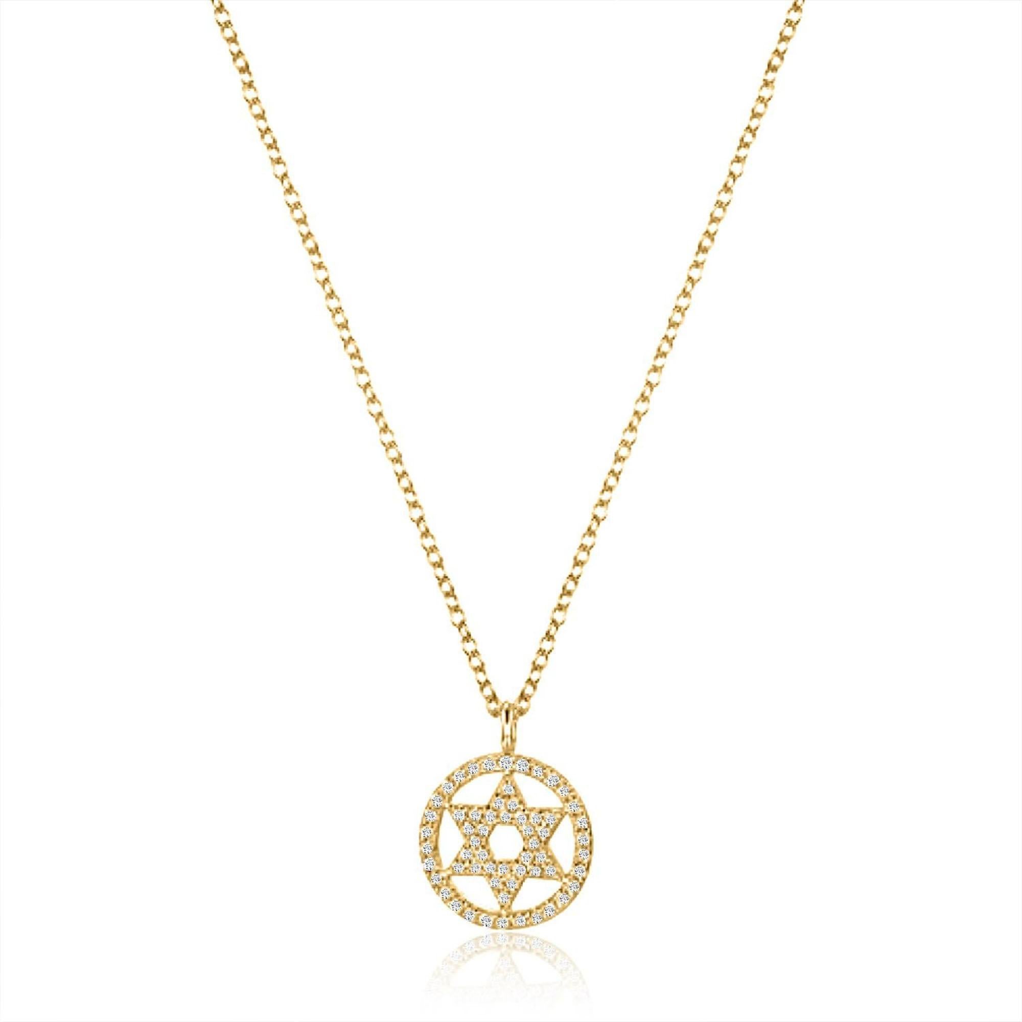 Collier pendentif étoile de David en or jaune 14 carats avec diamants