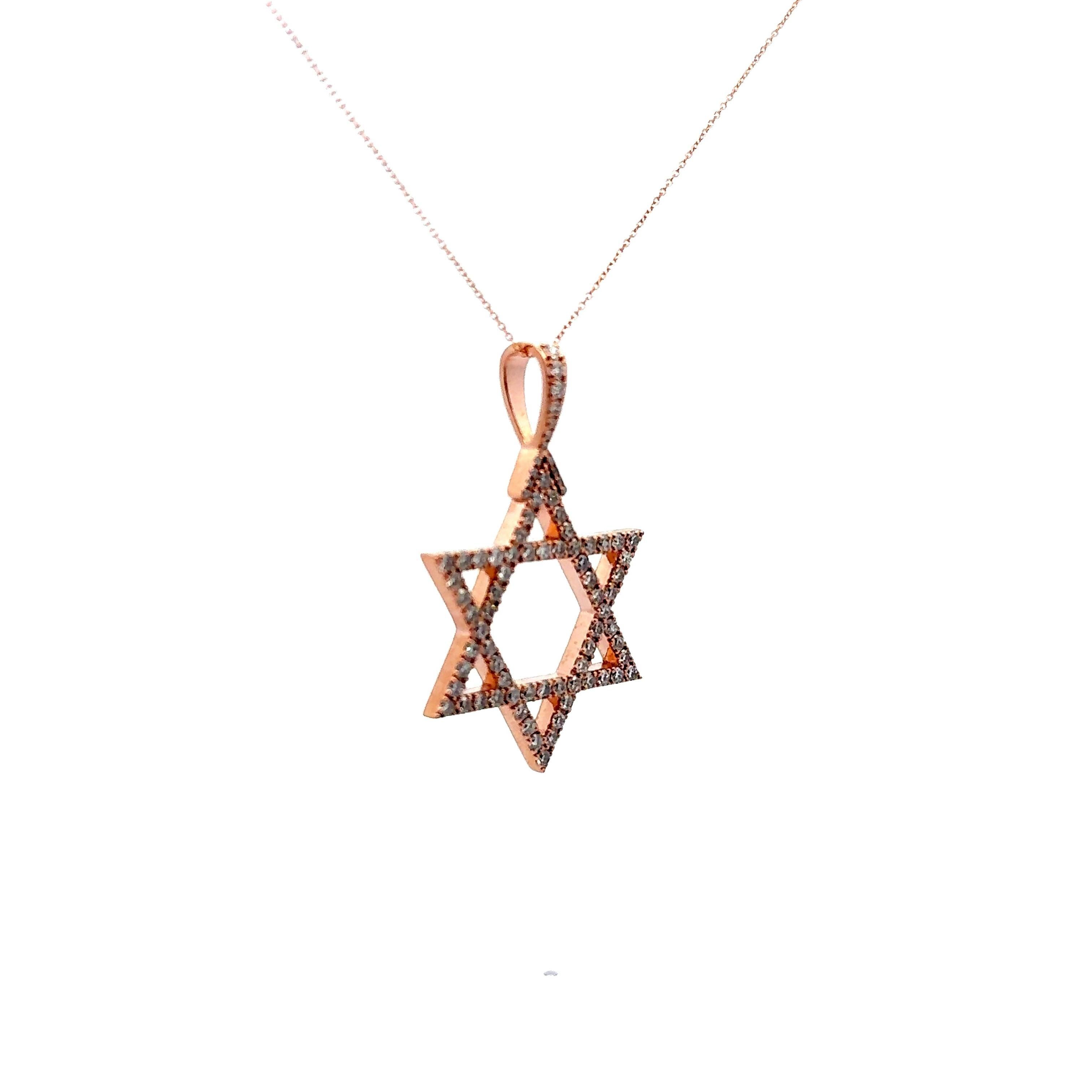 Halskette mit Stern-of-David-Diamant-Anhänger aus 14k Roségold (Zeitgenössisch) im Angebot