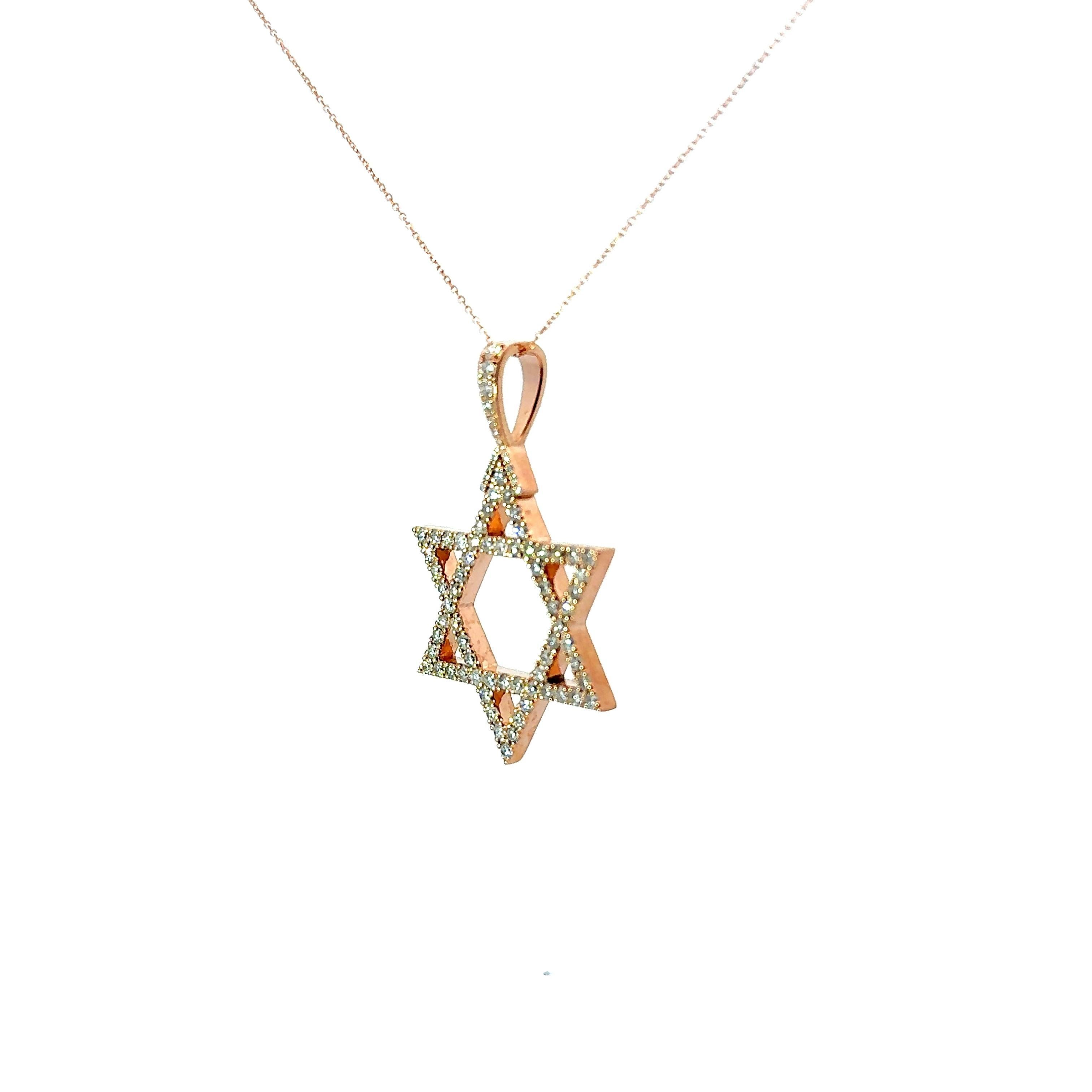 Halskette mit Stern-of-David-Diamant-Anhänger aus 14k Roségold im Zustand „Hervorragend“ im Angebot in Beverly Hills, CA