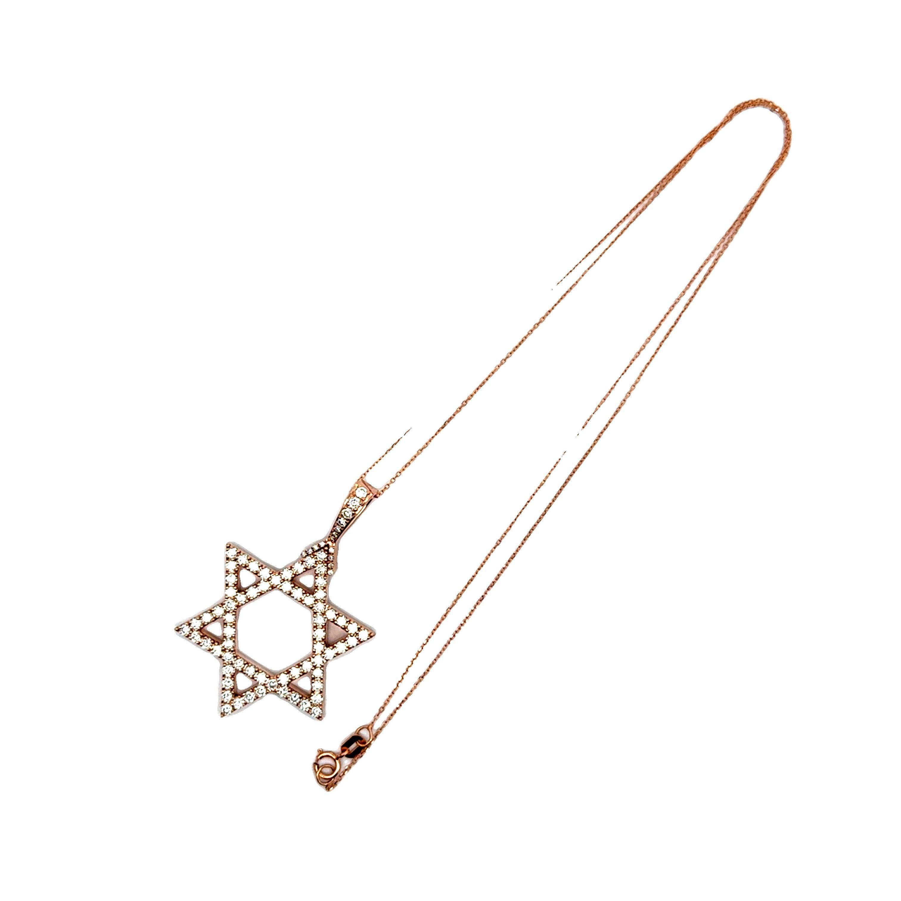 Halskette mit Stern-of-David-Diamant-Anhänger aus 14k Roségold Damen im Angebot