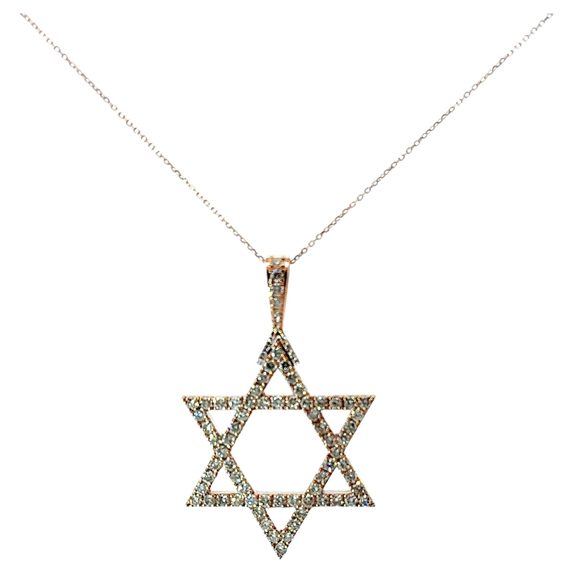 Star-of-David Diamond 14k Rose Gold Pendant Necklace