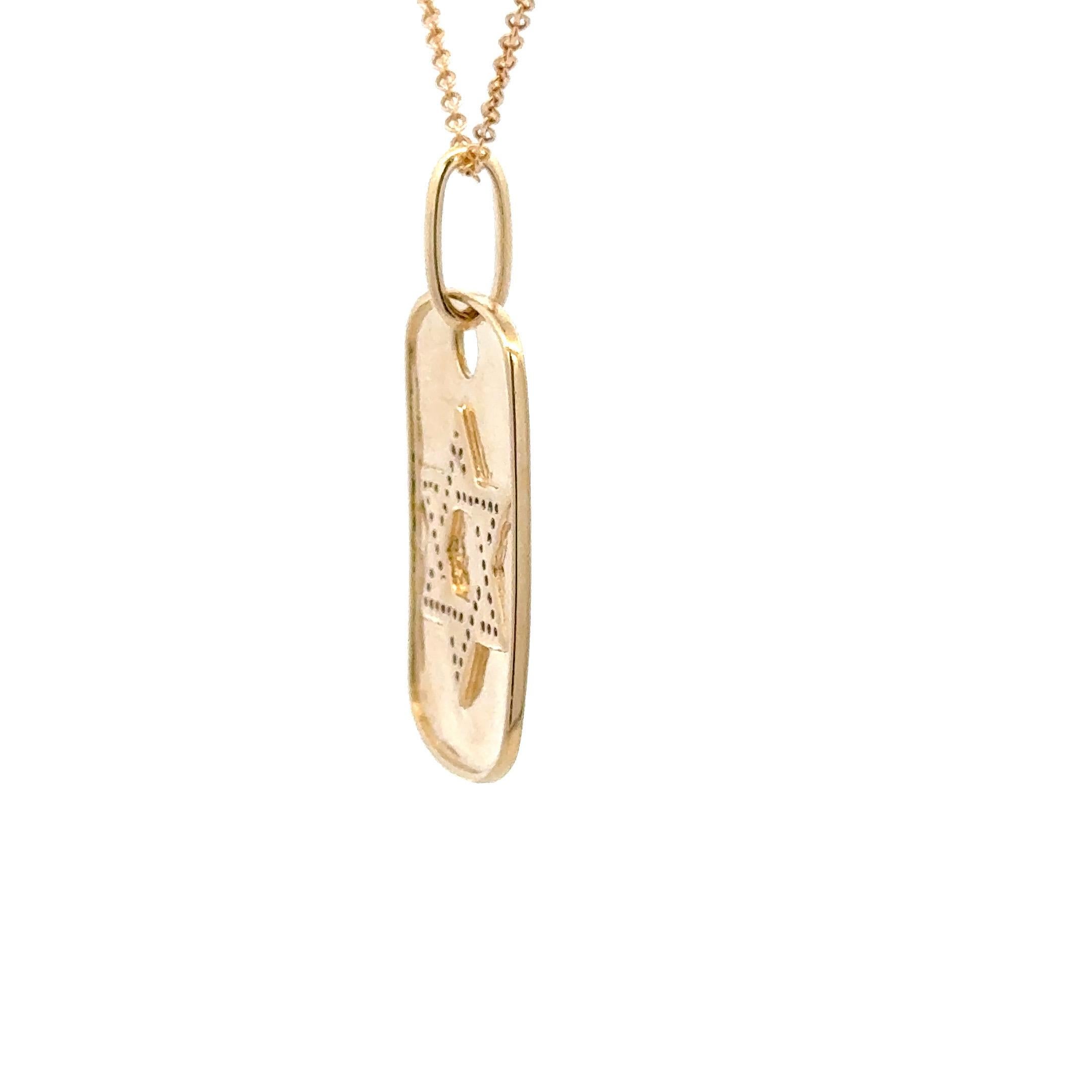 Medaglietta per cani in oro giallo 14 carati con 54 diamanti rotondi del peso di 0,18 carati con finitura opaca. 

Questo prezzo si riferisce solo al ciondolo Charm, non alla collana.

Costruisci la tua collana!!!
Opzioni e catene di stile diverso