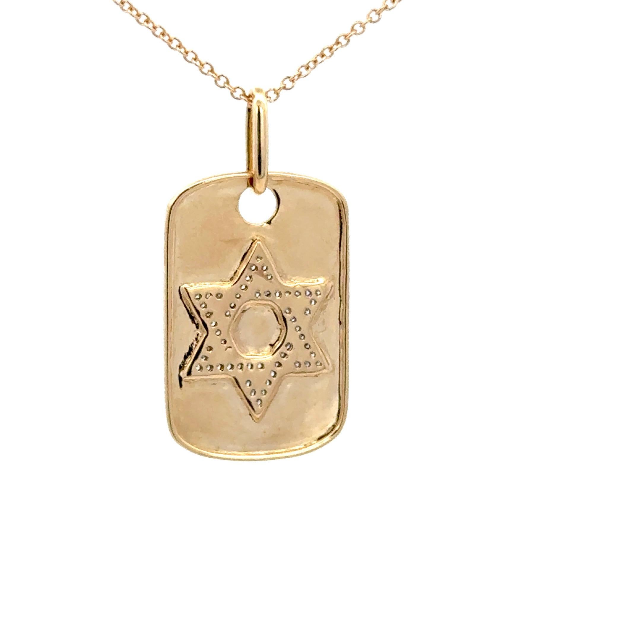 Contemporaneo Stella di David Diamond Tag Ciondolo Charm con finitura opaca 0,18 carati in oro 14KT in vendita