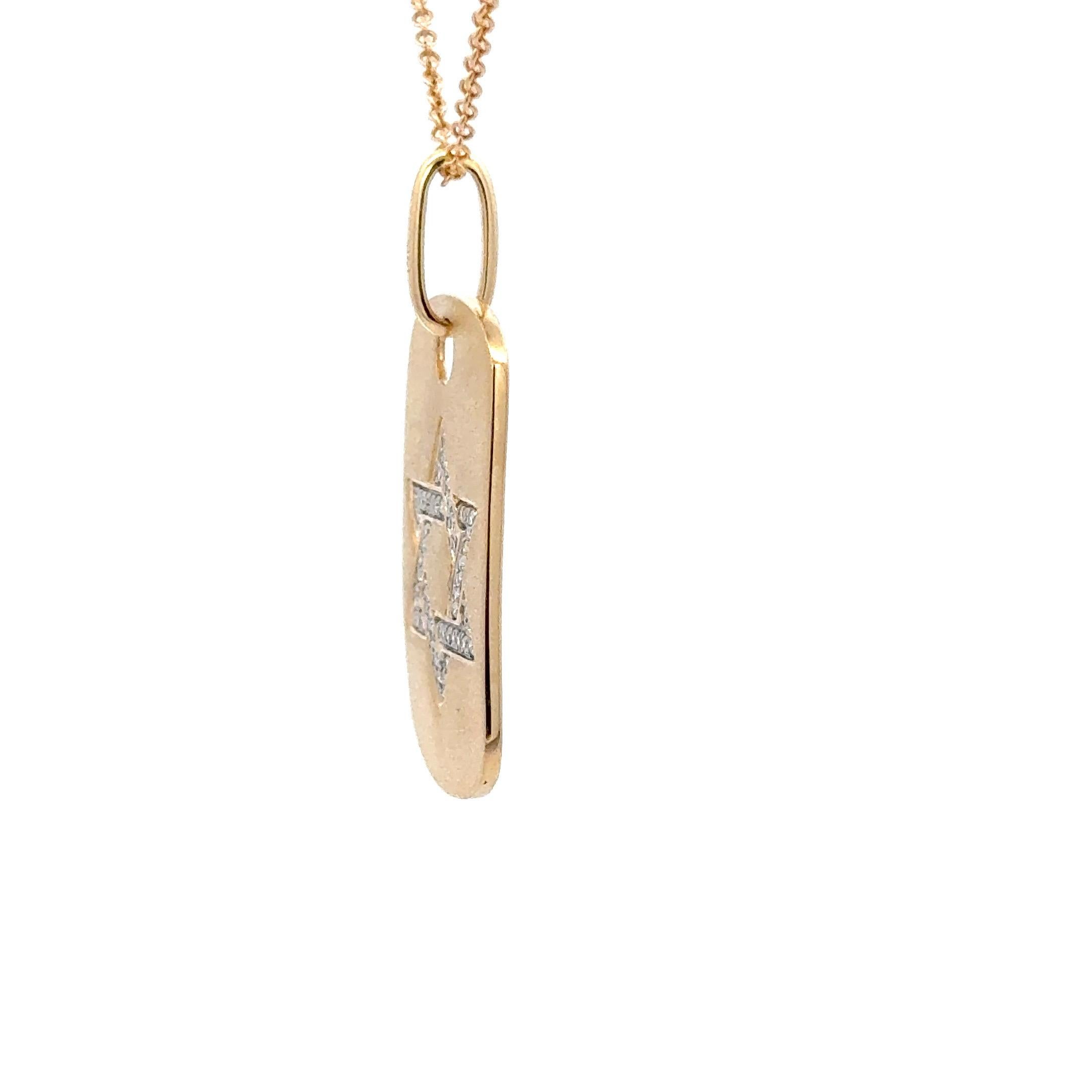 Taglio rotondo Stella di David Diamond Tag Ciondolo Charm con finitura opaca 0,18 carati in oro 14KT in vendita