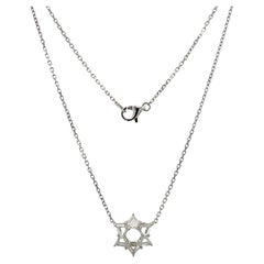 Star of David Diamond Necklace, 1.15 Carat in 14K White Gold