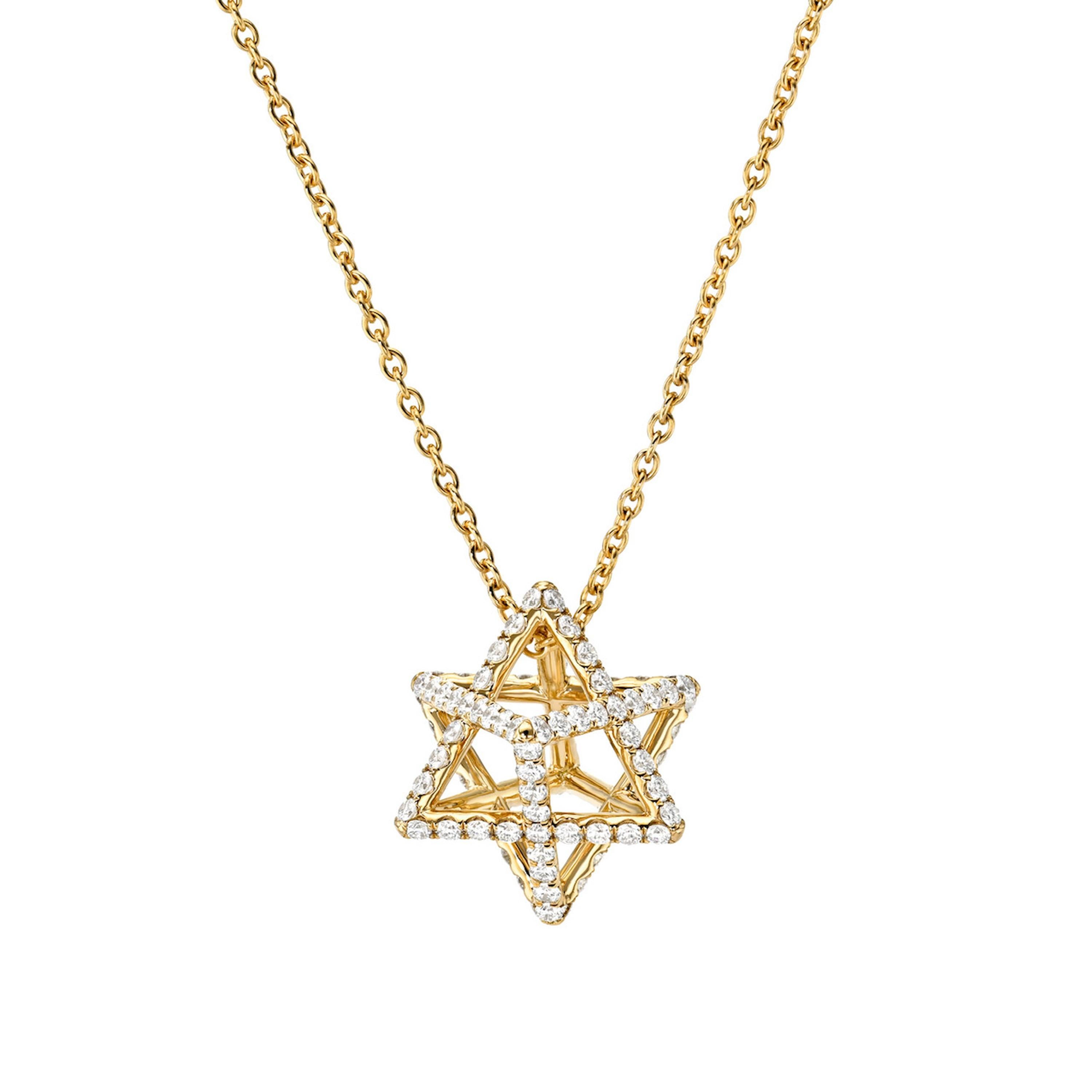 Collana di diamanti con stella di David in oro giallo 18 carati - Regali per le feste ebraiche in vendita 2