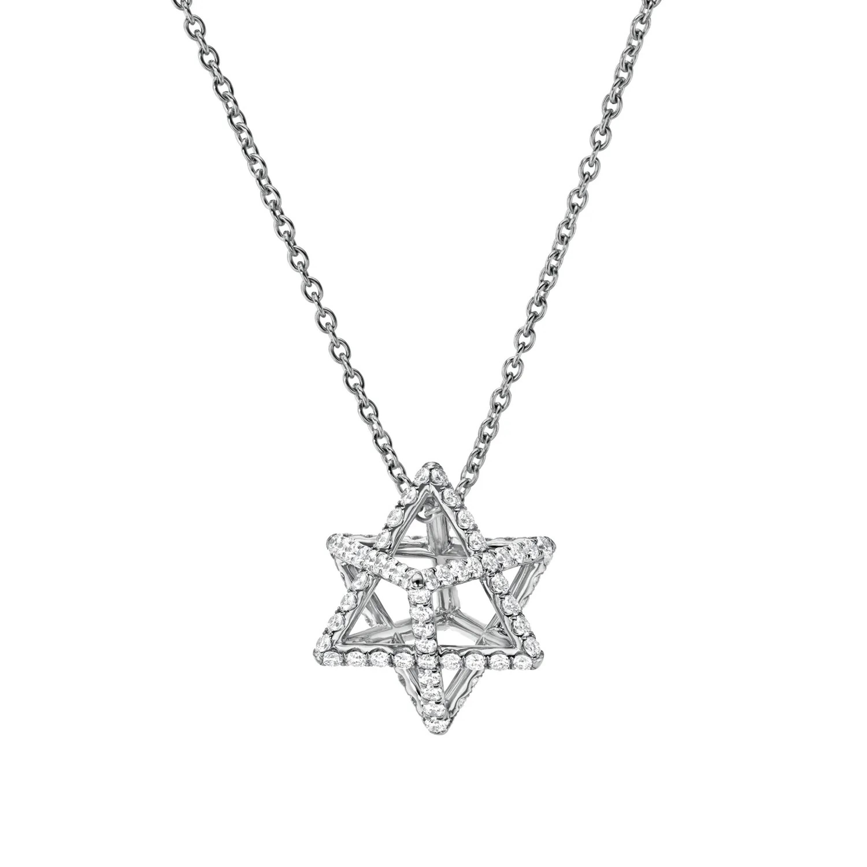 Ciondolo 3D con stella di David - Regali di lusso di gioielleria ebraica Merkaba in vendita 2