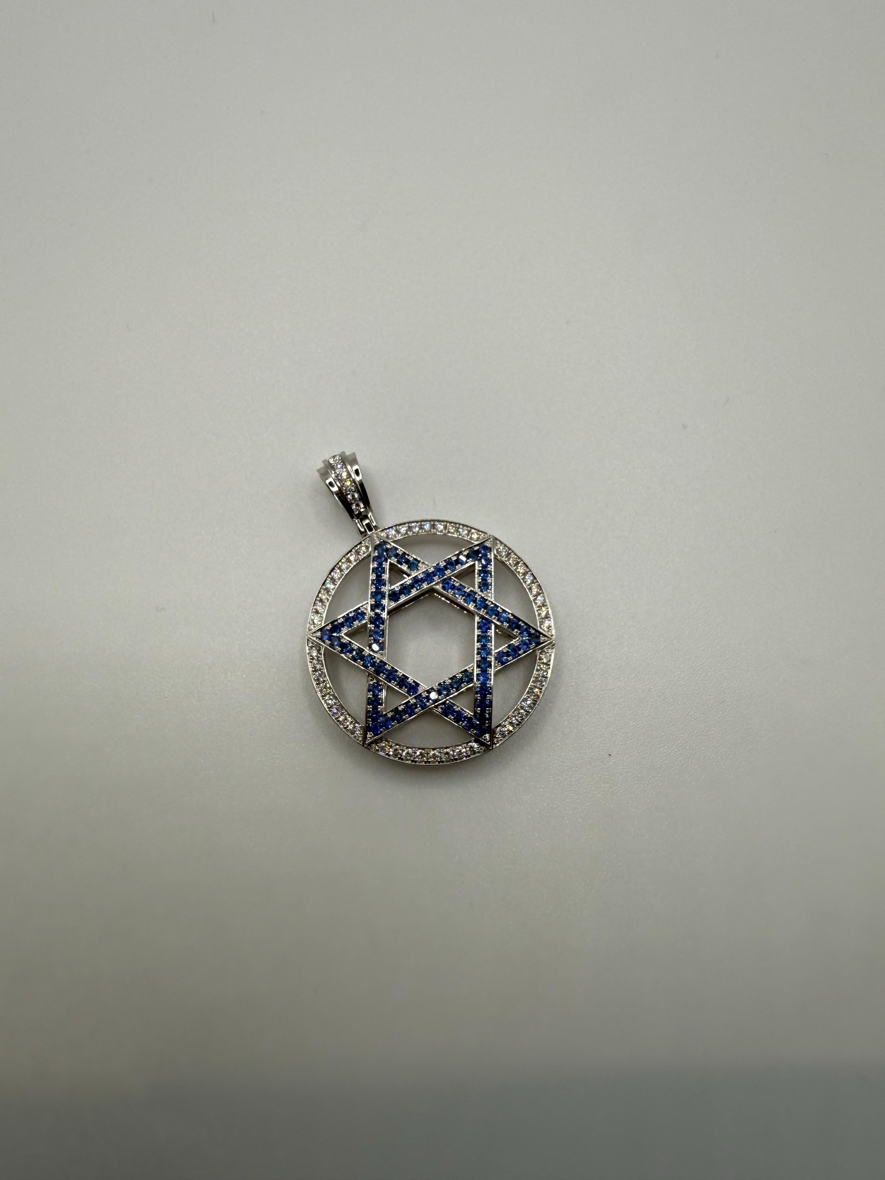 Stern von David Diamant Anhänger 18KT Gold im Angebot 3