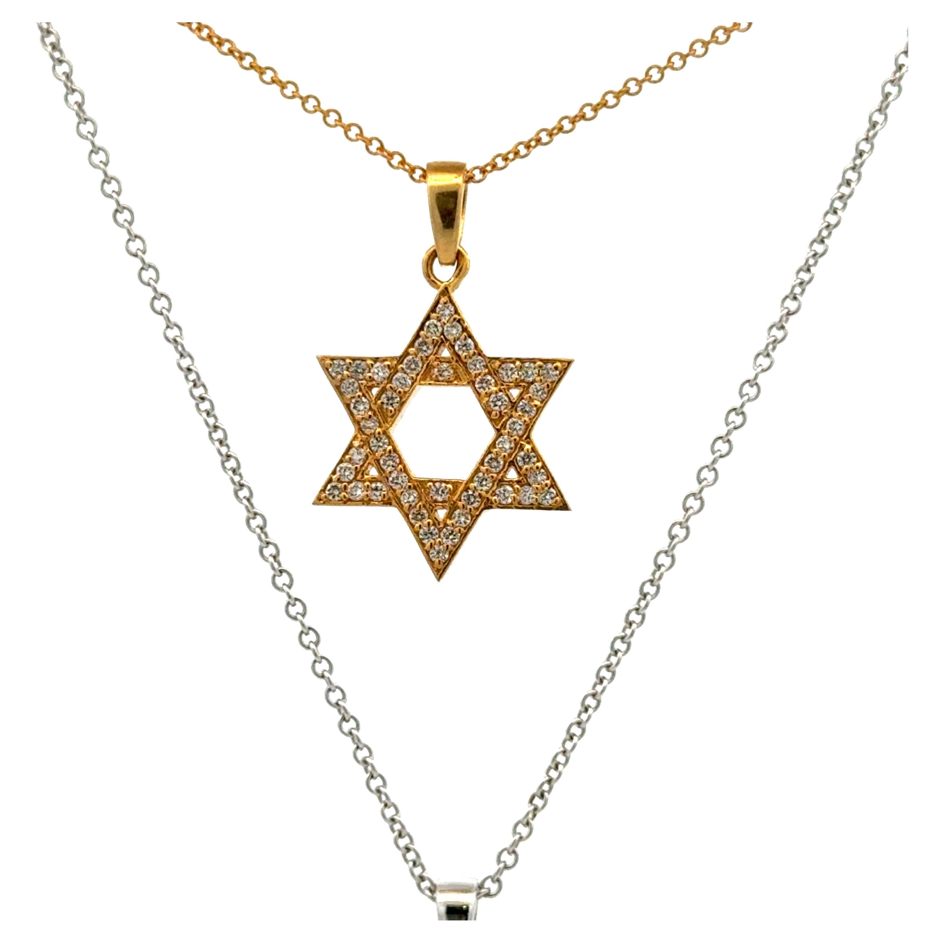 Contemporary Star of David Diamond Pendant Necklace 0.40 Carats 14 Karat Yellow White Gold For Sale