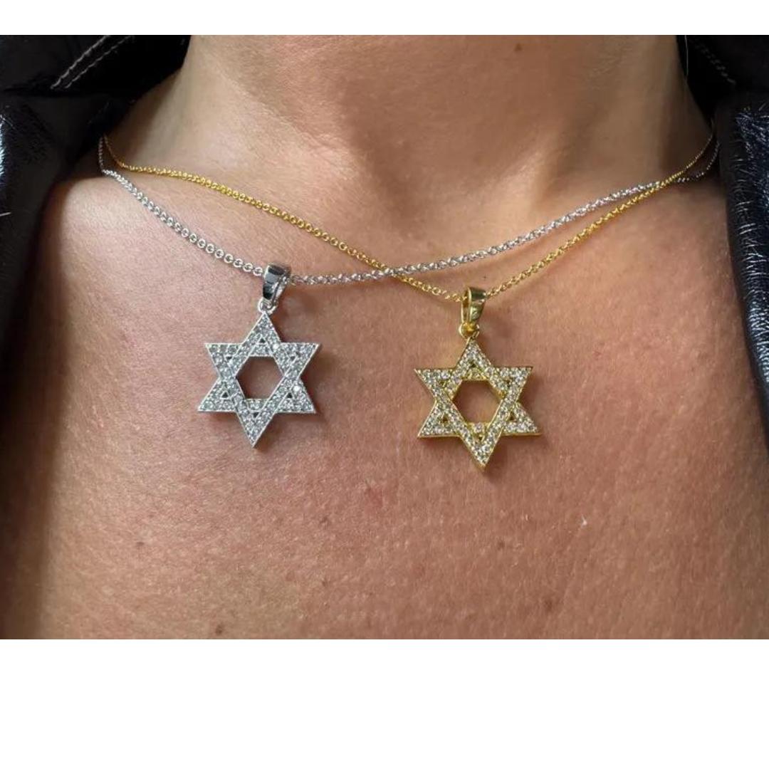 Star of David Diamond Pendant Necklace 0.40 Carats 14 Karat Yellow White Gold In New Condition For Sale In New York, NY