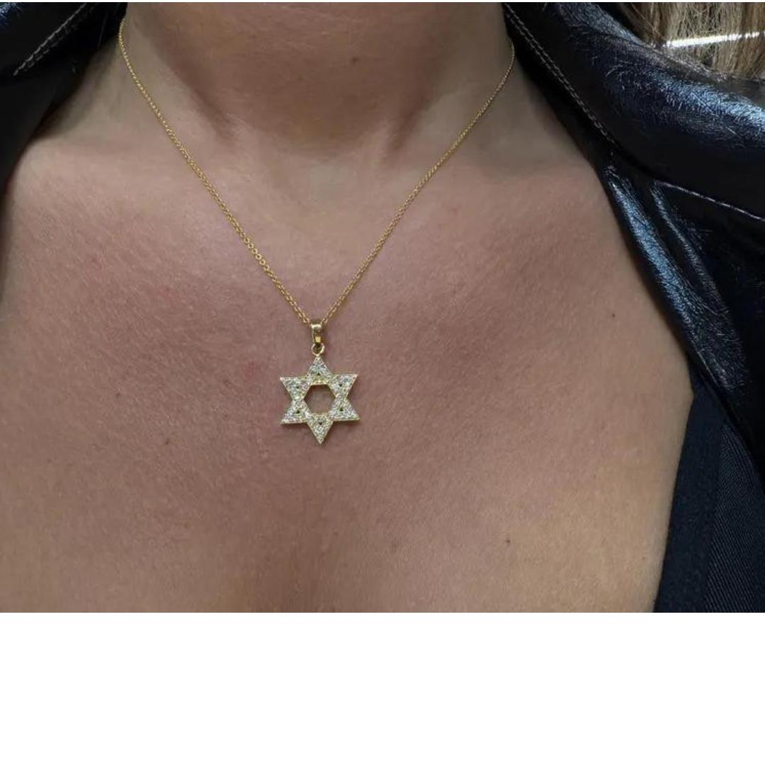 Women's Star of David Diamond Pendant Necklace 0.40 Carats 14 Karat Yellow White Gold For Sale