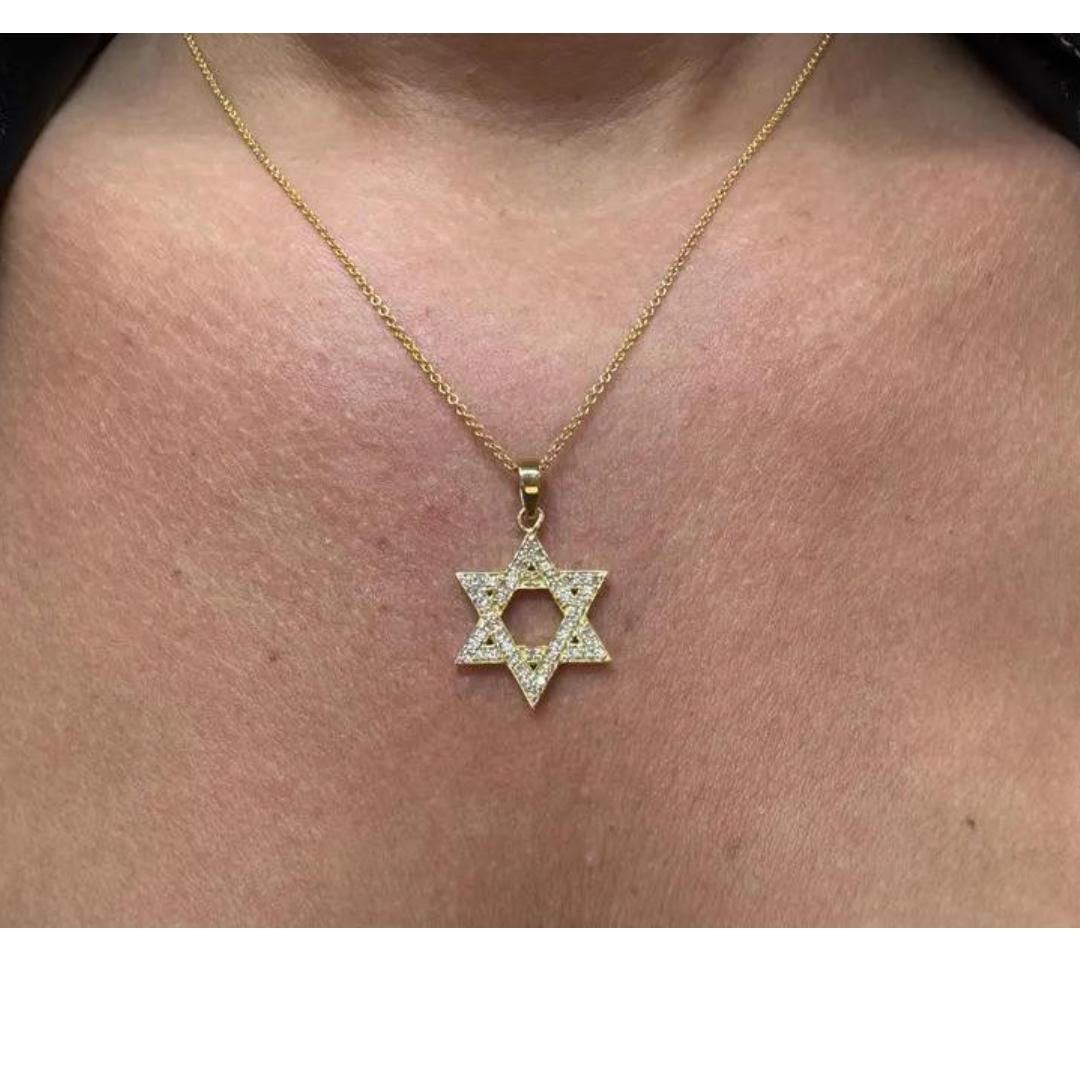 Star of David Diamond Pendant Necklace 0.40 Carats 14 Karat Yellow White Gold For Sale 1