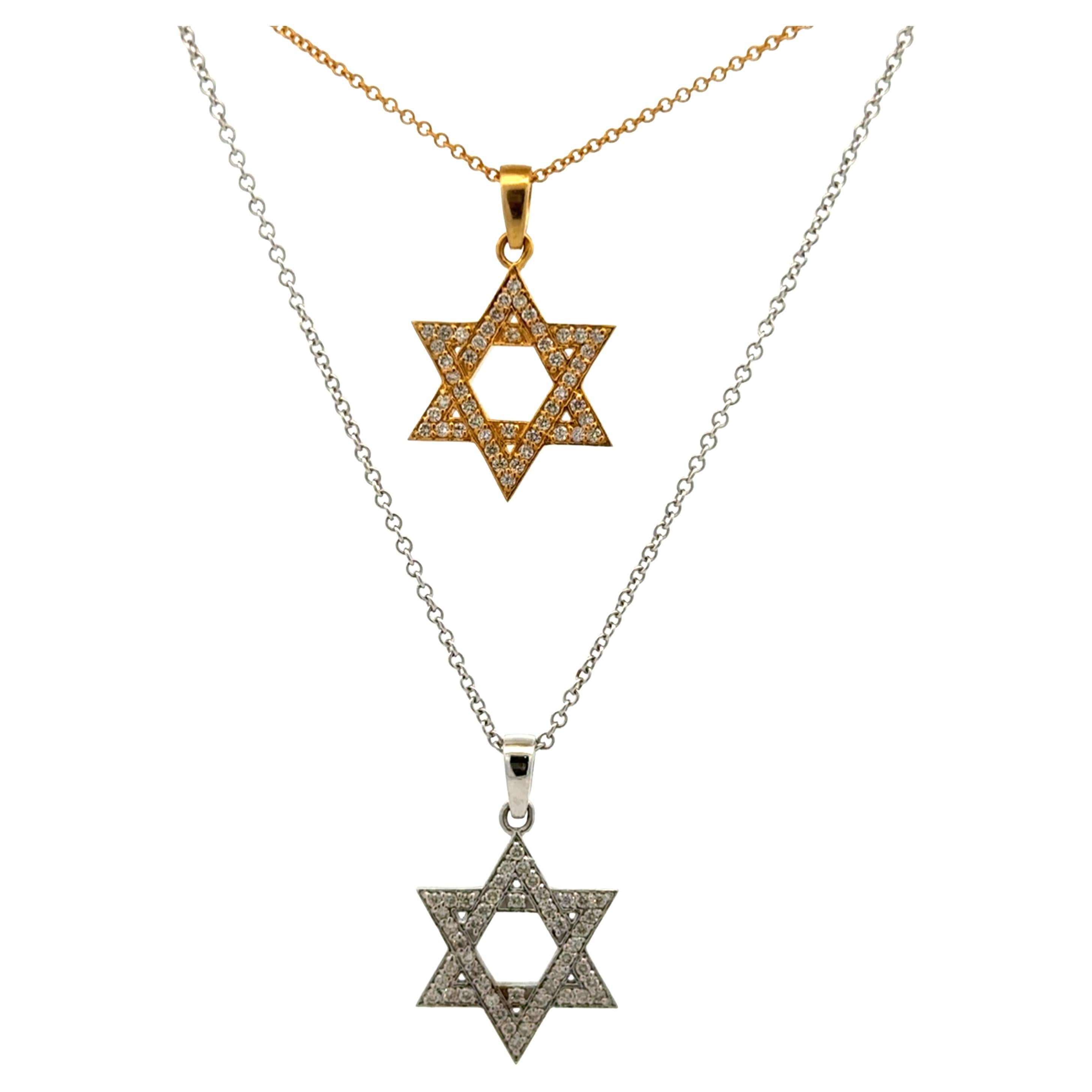 Star of David Diamond Pendant Necklace 0.40 Carats 14 Karat Yellow White Gold