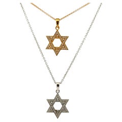 Collier pendentif Étoile de David en or blanc et jaune 14 carats avec diamants de 0,40 carat