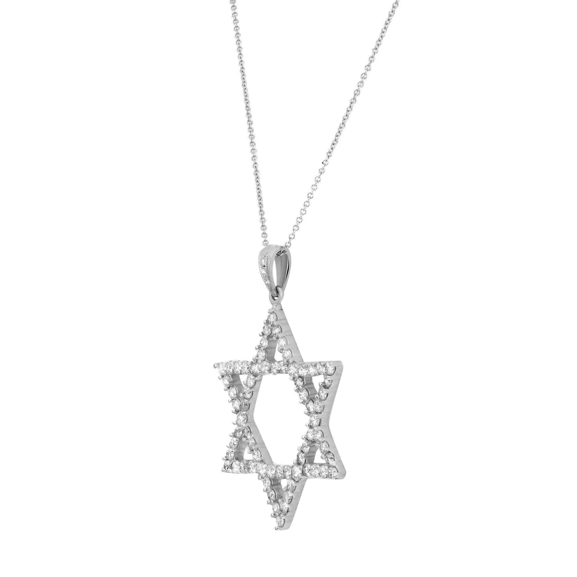 Modern Star Of David Diamond Pendant Necklace 14K White Gold 2.35Cttw 16 Inches For Sale