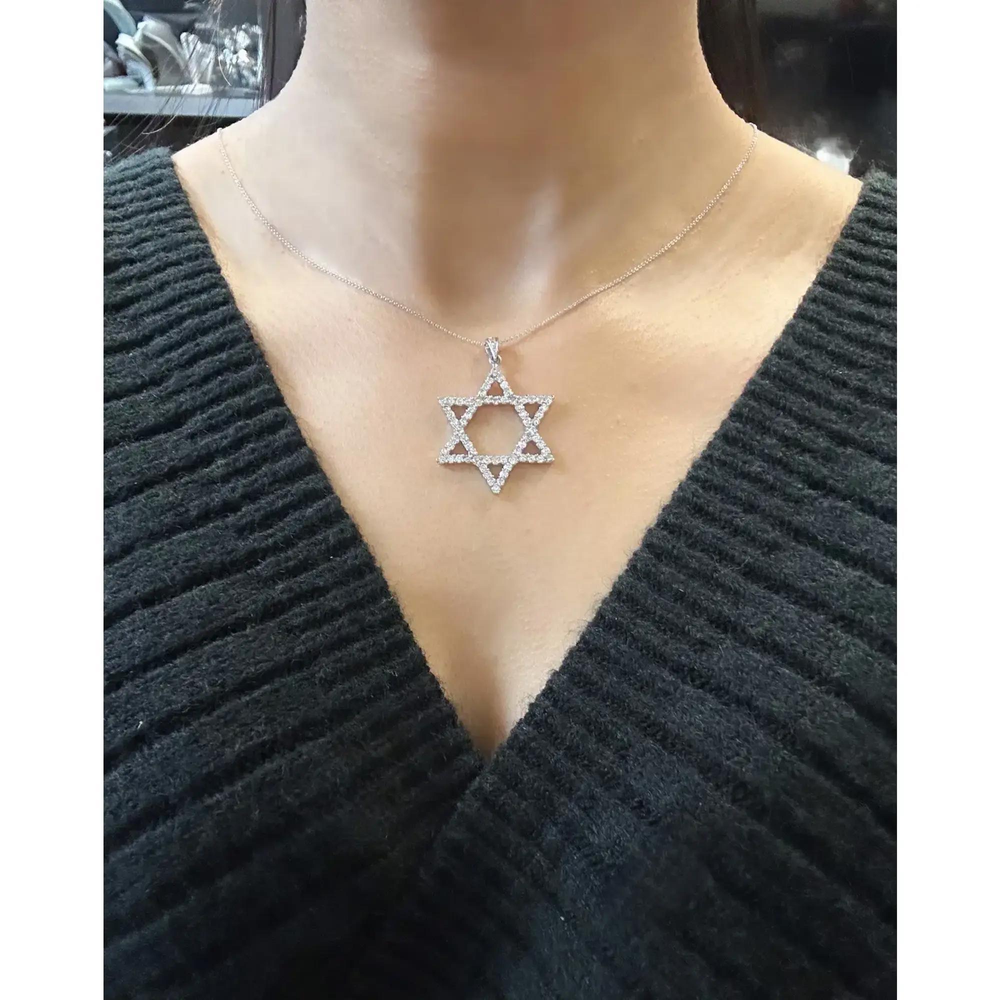 Star Of David Diamond Pendant Necklace 14K White Gold 2.35Cttw 16 Inches In New Condition For Sale In New York, NY