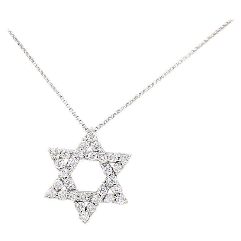 Star of David Diamond Pendant Necklace 1.76 Carat in 14 Karat White Gold