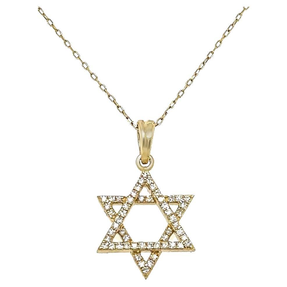 Star of David Diamond Pendant Necklace 27 Diamonds 14K Yellow Gold