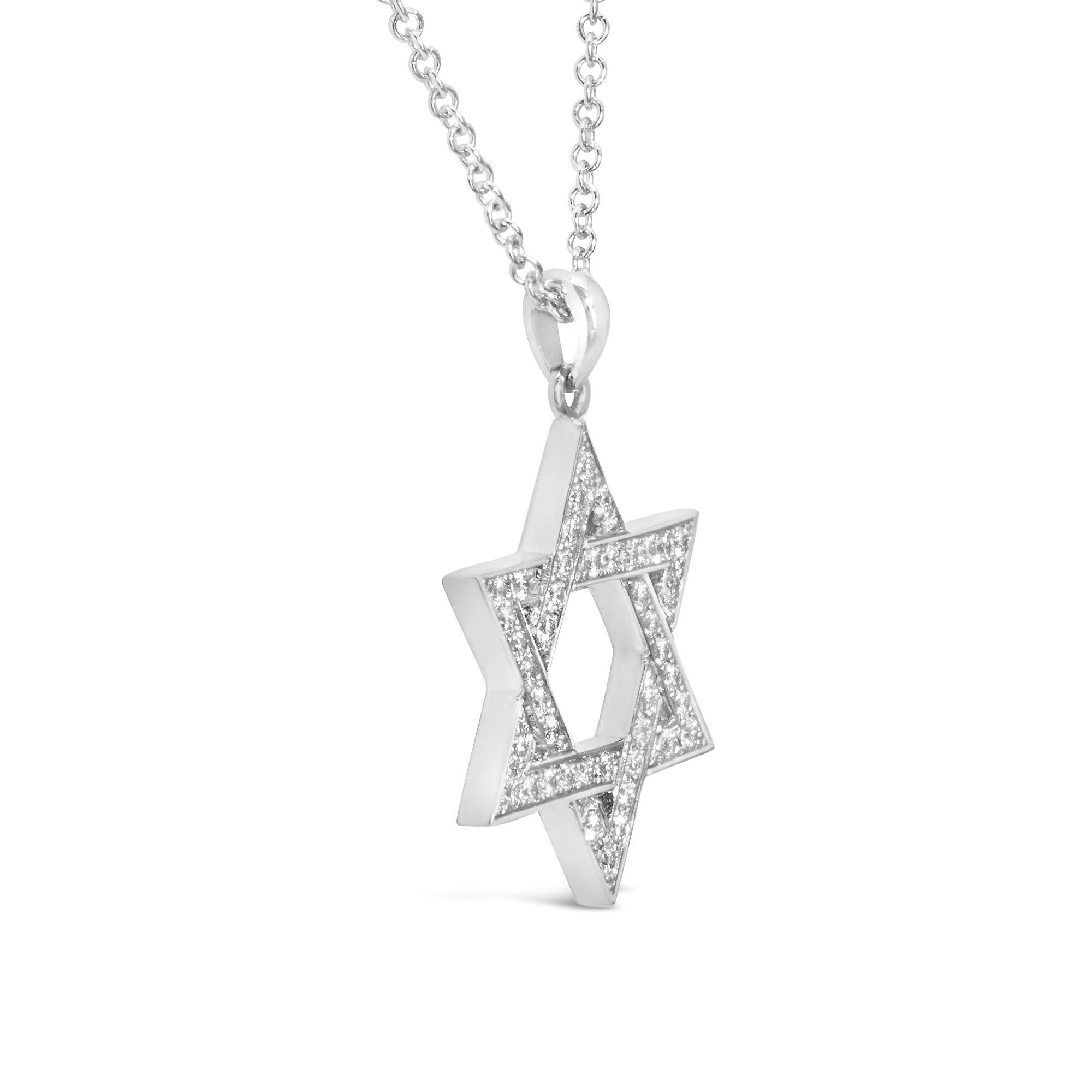 An excellent religious necklace, featuring the Star of David accented by 0.30 carat total of round cut diamonds with F color and VS clarity. Finely made with 18K white gold. 

Roman Malakov is a custom house, specializing in creating anything you