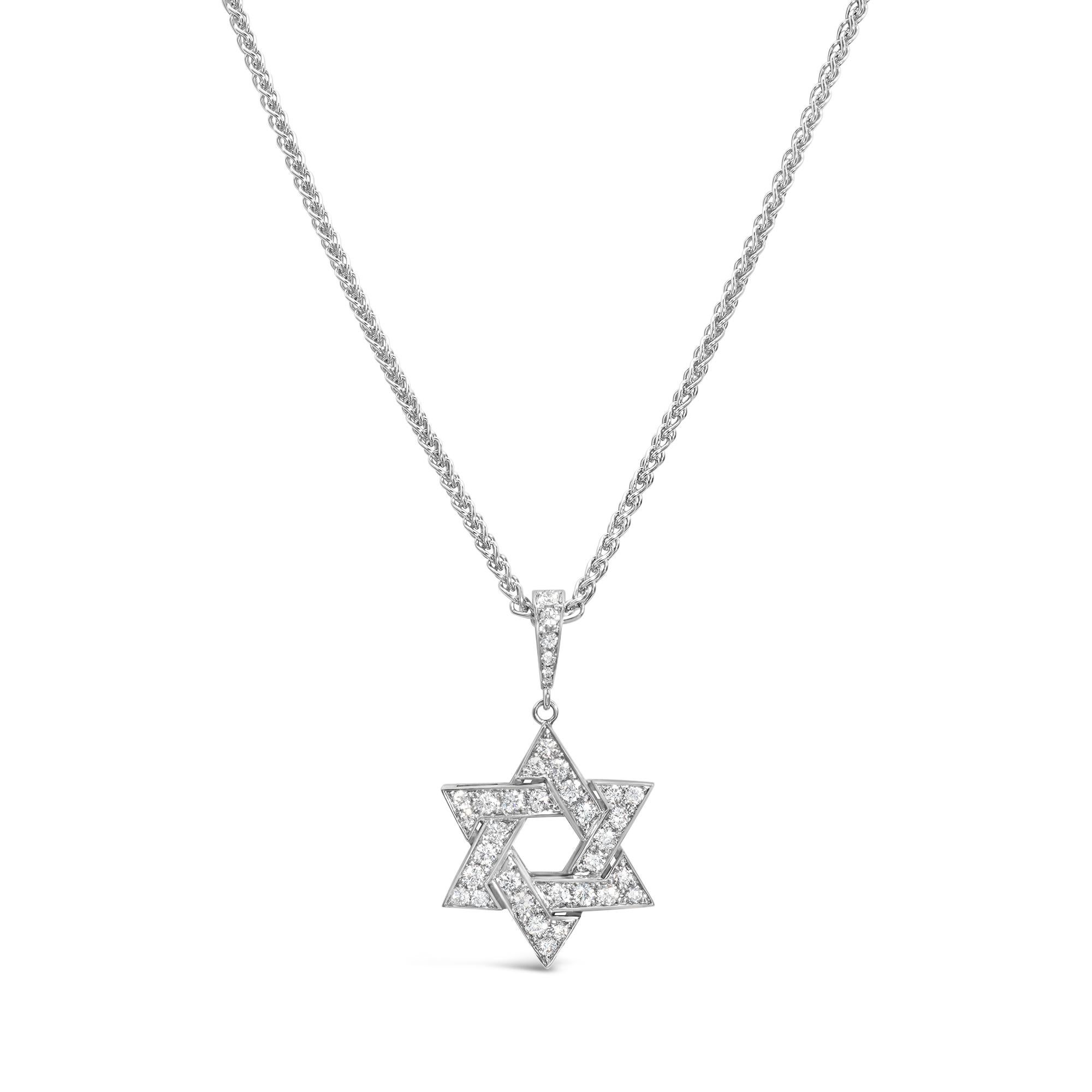 Contemporary Roman Malakov 0.60 Carat Total Diamond Star of David Diamond Pendant Necklace For Sale