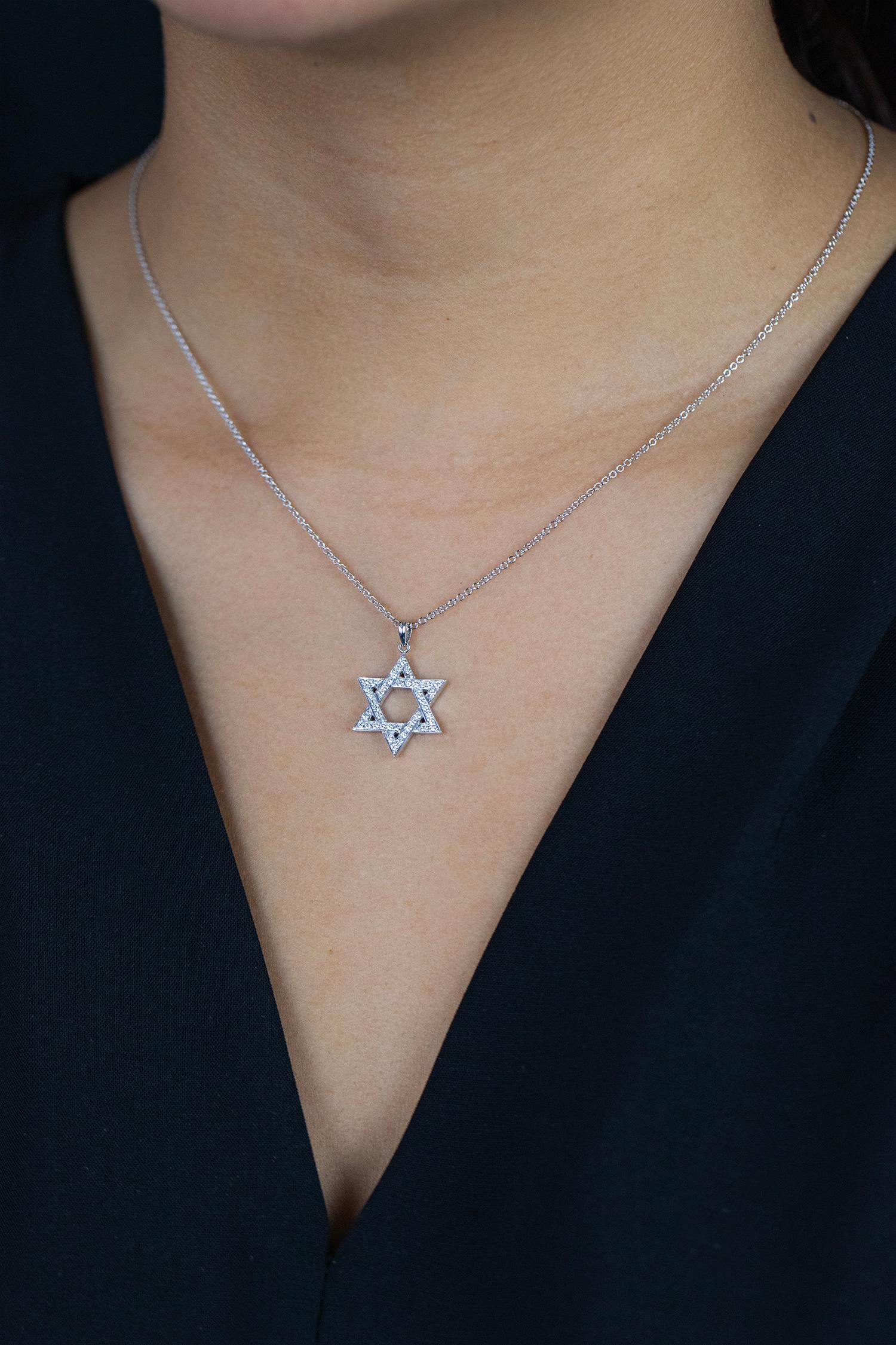 Roman Malakov 0.30 Carat Round Cut Diamond Star of David Pendant Necklace 1