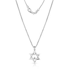 Star of David Diamond Pendant Necklace in 18K White Gold Minimal Jewelry