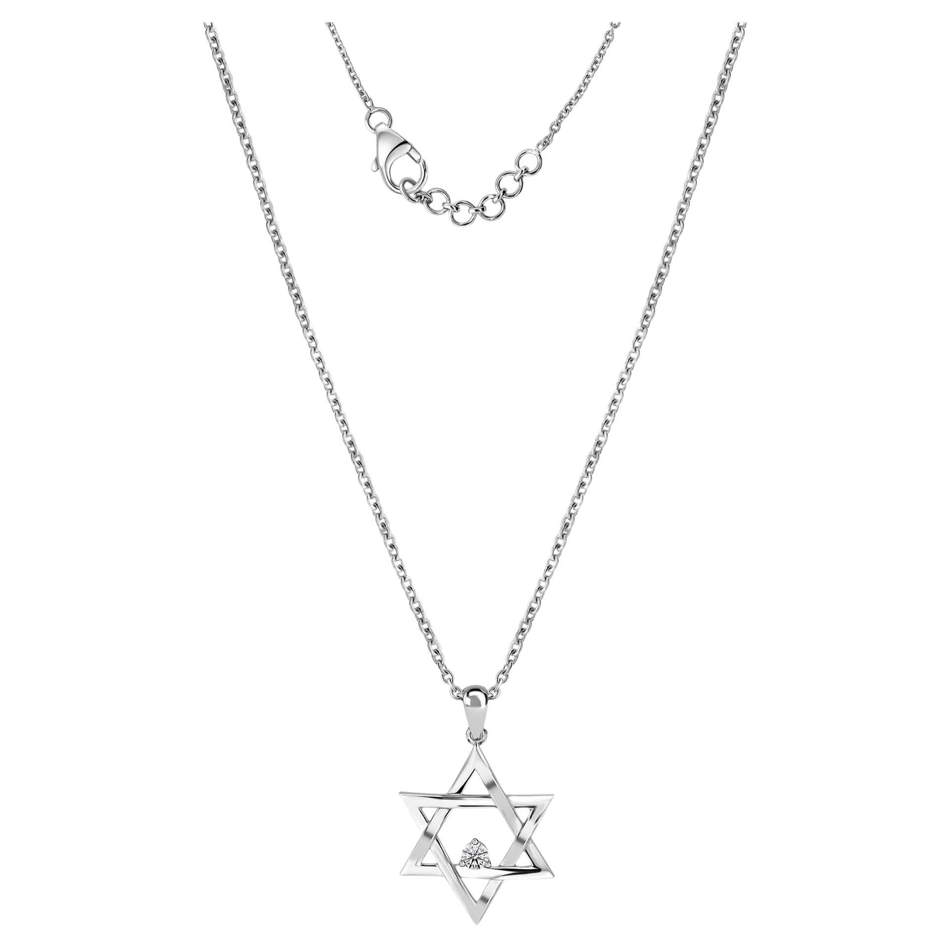 18K White Gold 0.12ct Natural Diamond Star of David Necklace, Bar Mitzvah Gifts