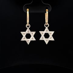 Star of David 14K Gold Diamond Hoop Earrings