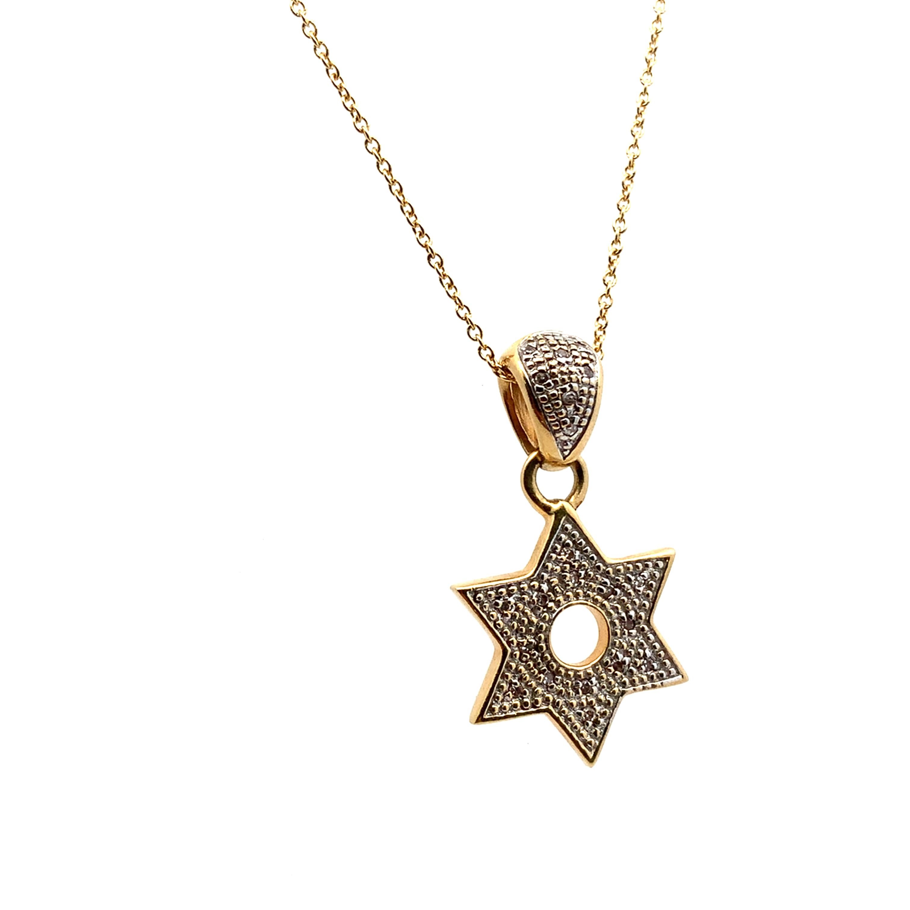 Star of David Jewish diamond pendant necklace yellow gold In New Condition For Sale In London, GB
