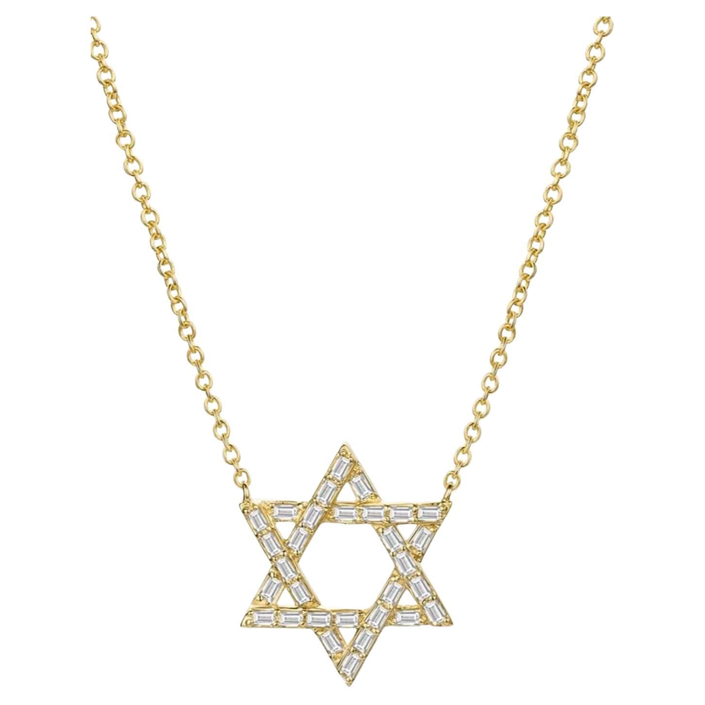 Star of David Baguette Diamond 14K Yellow Gold Necklace
