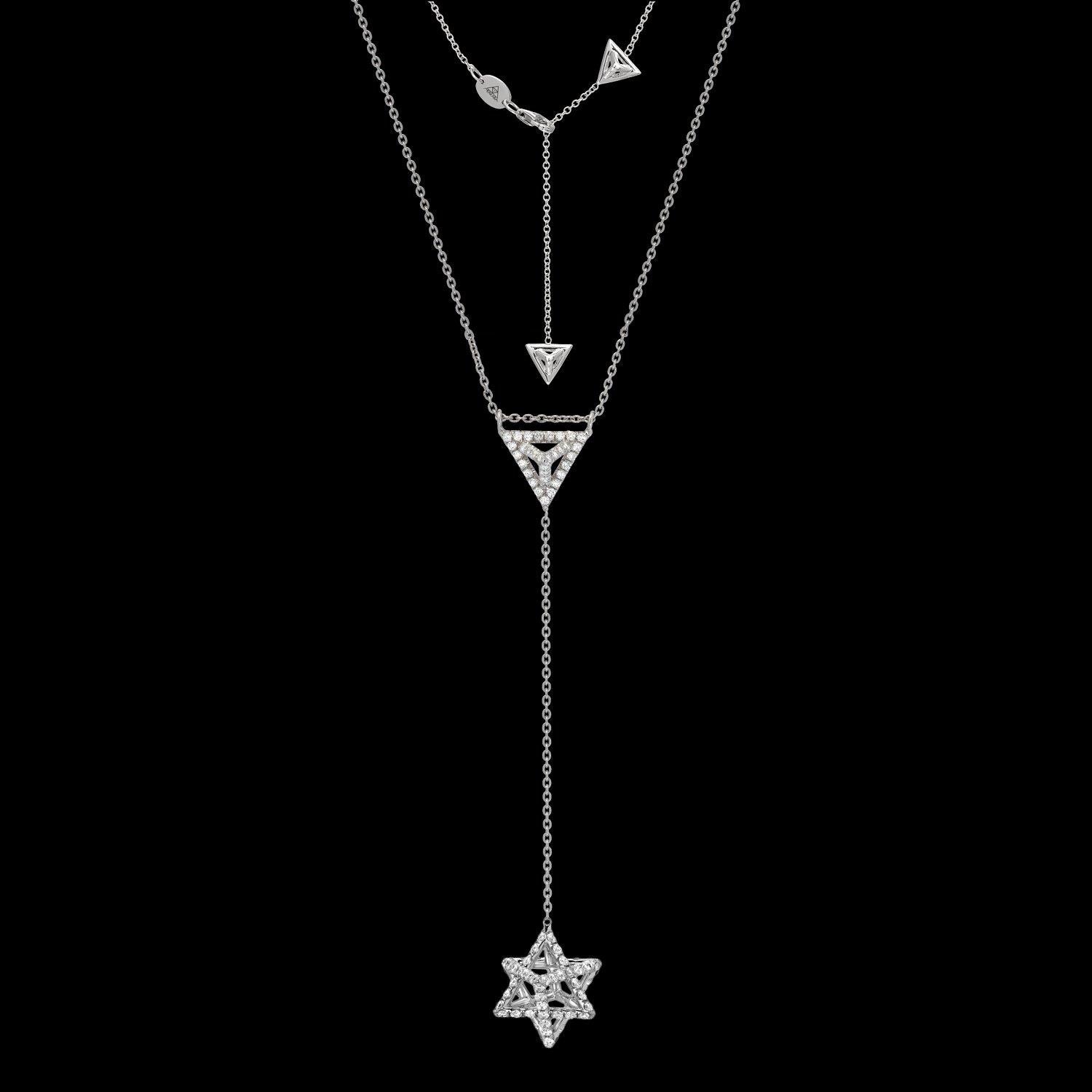 Modern Diamond Necklace Platinum 1.52 Carats Merkaba Star