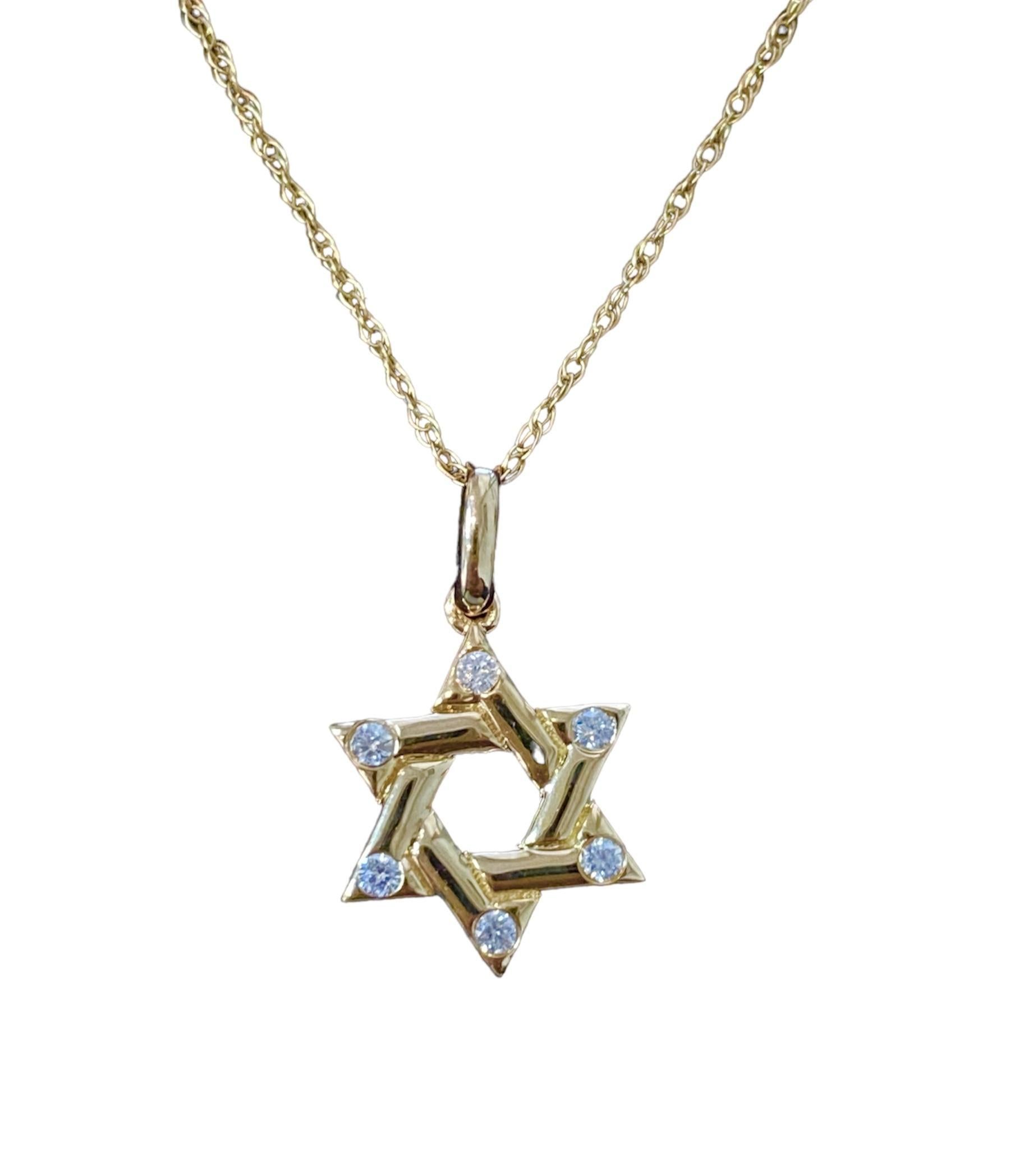 Modern Star Of David Natural Diamond Necklace 14K For Sale
