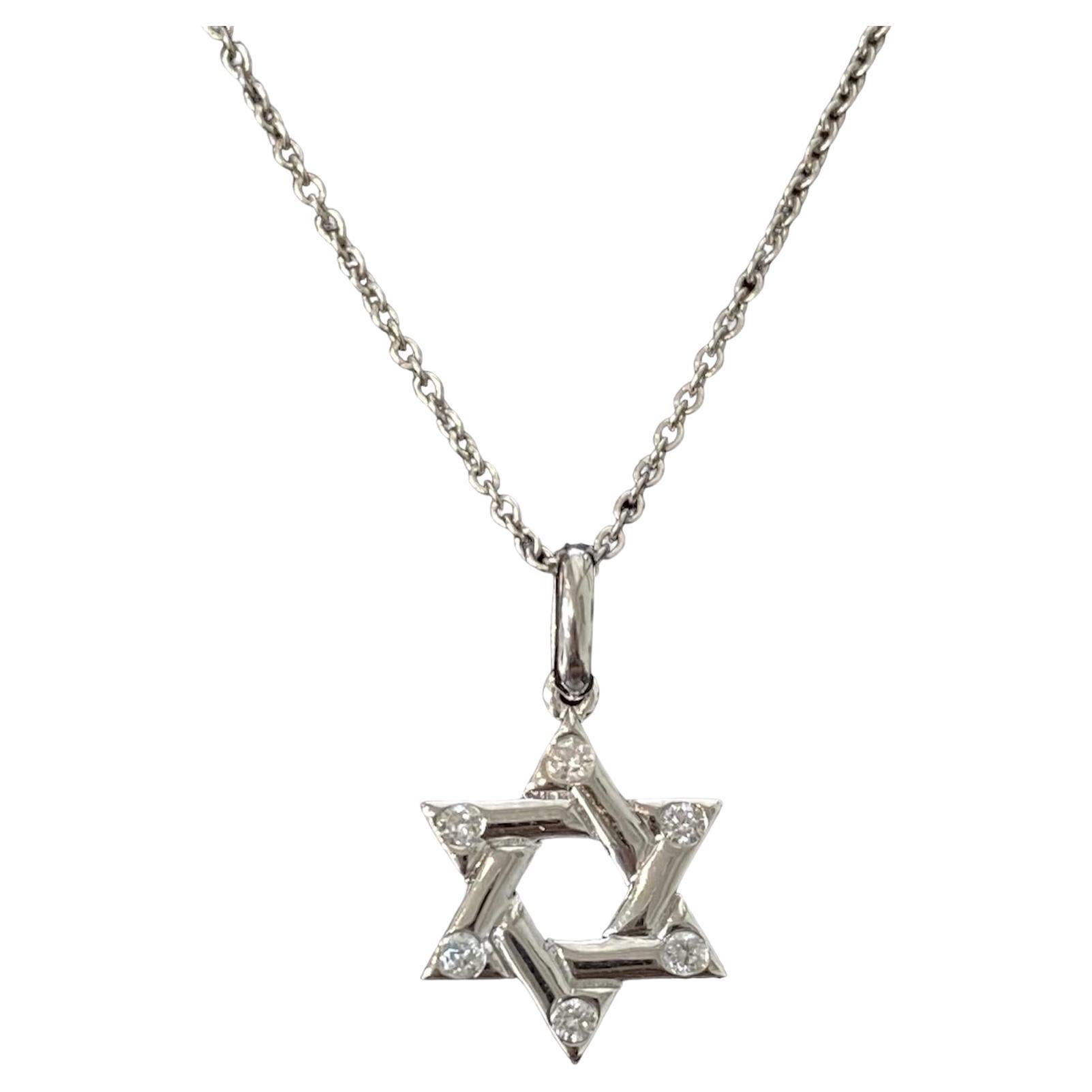 Star Of David Natural Diamond Necklace 14K For Sale