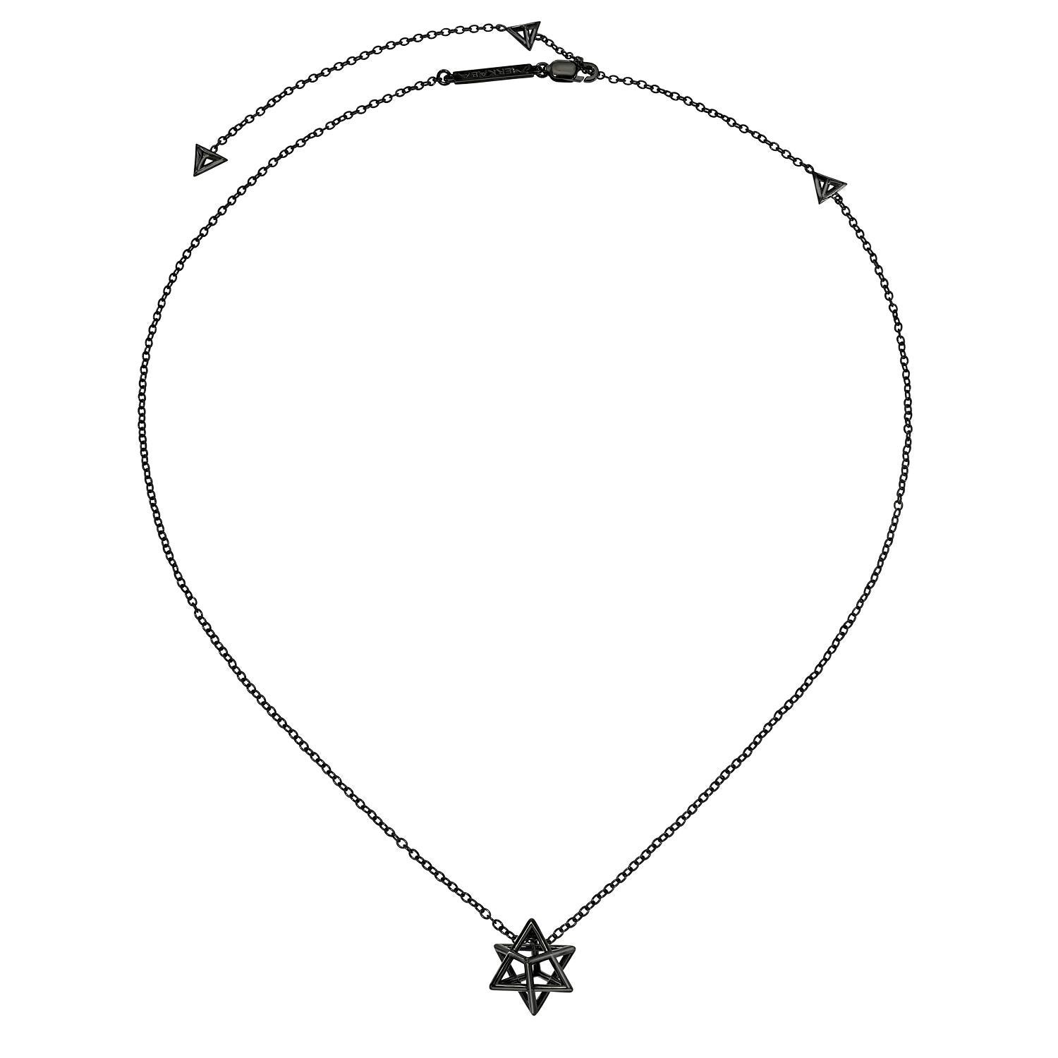 The Merkaba Black PVD-Finished Sterling Silver Star of David Necklace is the ultimate fusion of luxury, symbolism, and contemporary design. This unisex necklace features a bold, 3D Star of David pendant, expertly crafted from premium sterling silver
