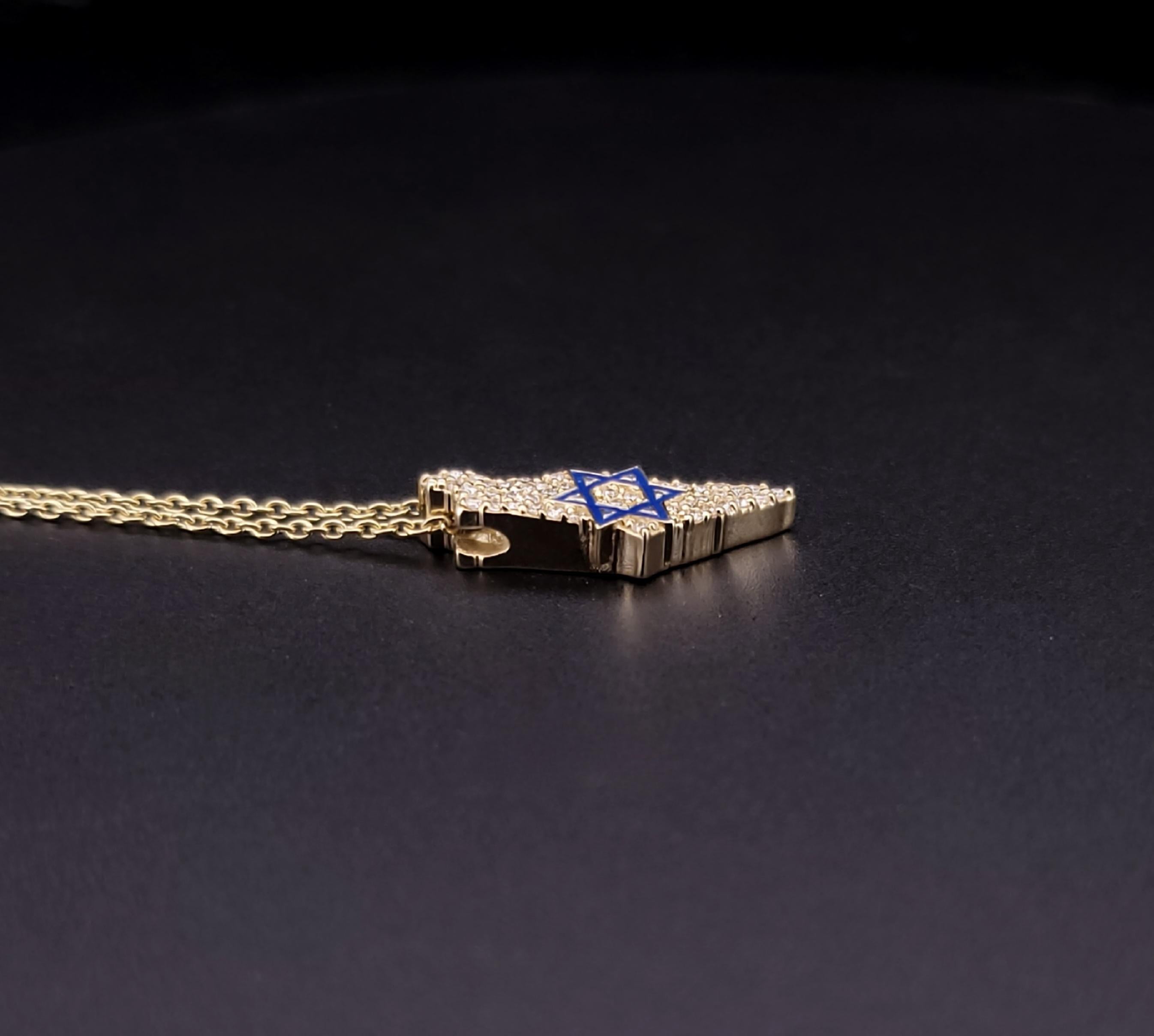 Étoile de David en Israël  Pendentif en or jaune 14 carats avec diamants et émail 18'' en vente 2