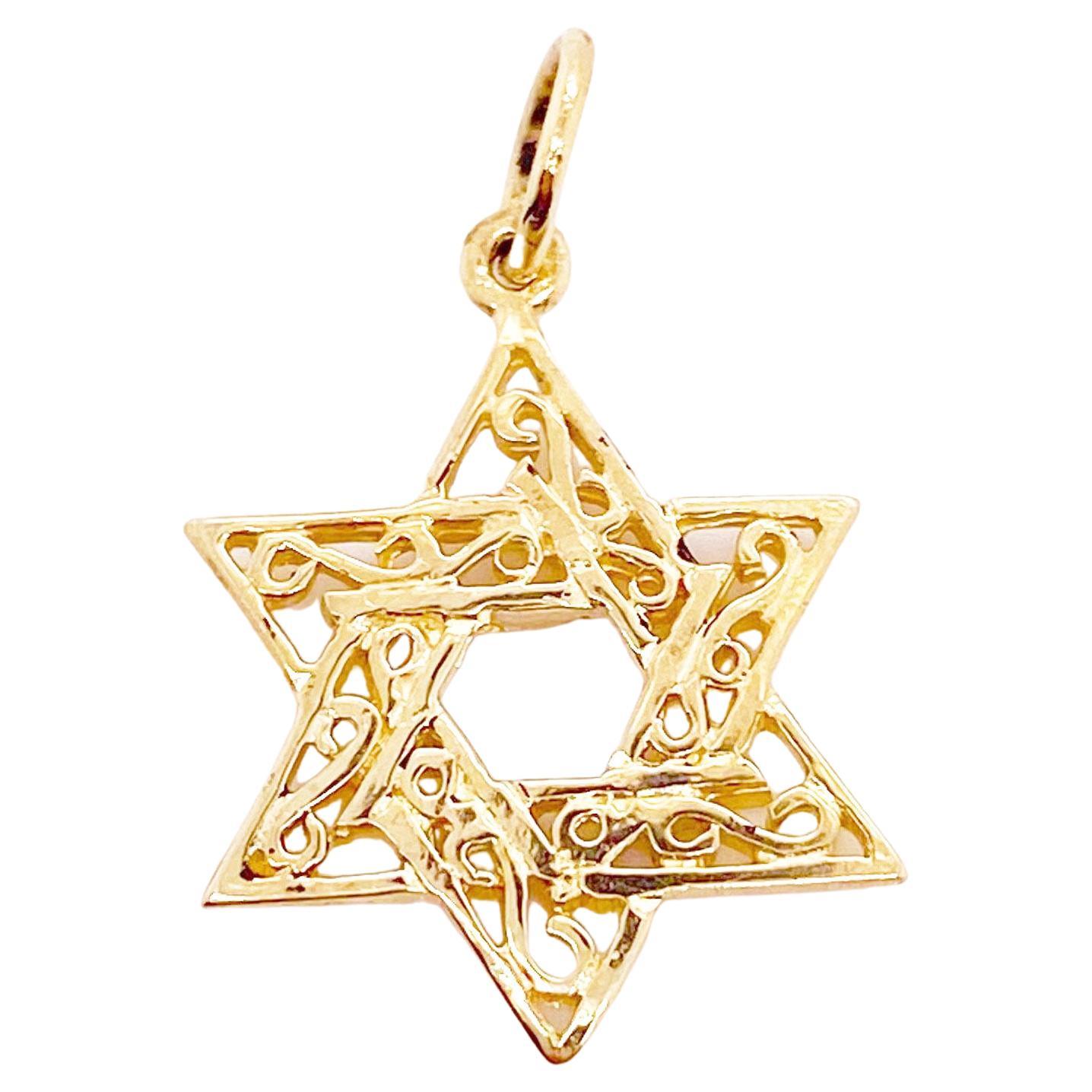 Star of David Pendant, 14 Karat Yellow Gold Jewish Star Pendant, Charm