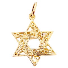Star of David Pendant, 14 Karat Yellow Gold Jewish Star Pendant, Charm