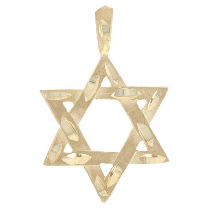 Star of David Pendant, 14k Yellow Gold Etched Matte Jewish Faith Gift